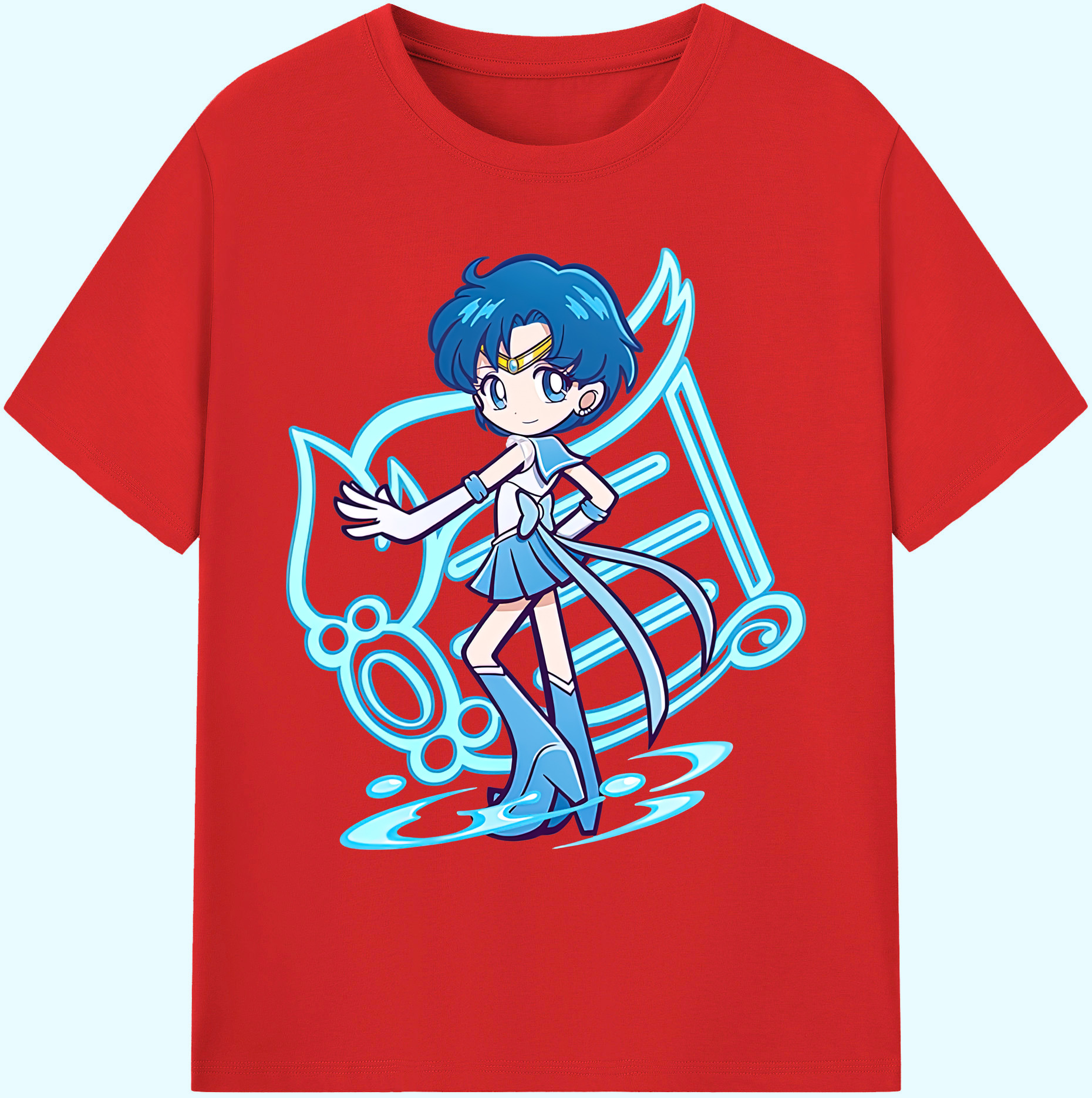 （画像用） 美少女戦士セーラームーン 水野 亜美 みずの あみ Sailor Moon Mizuno Ami 綿100％ メンズ半袖Tシャツ｜肌触りやわらか＆通気性