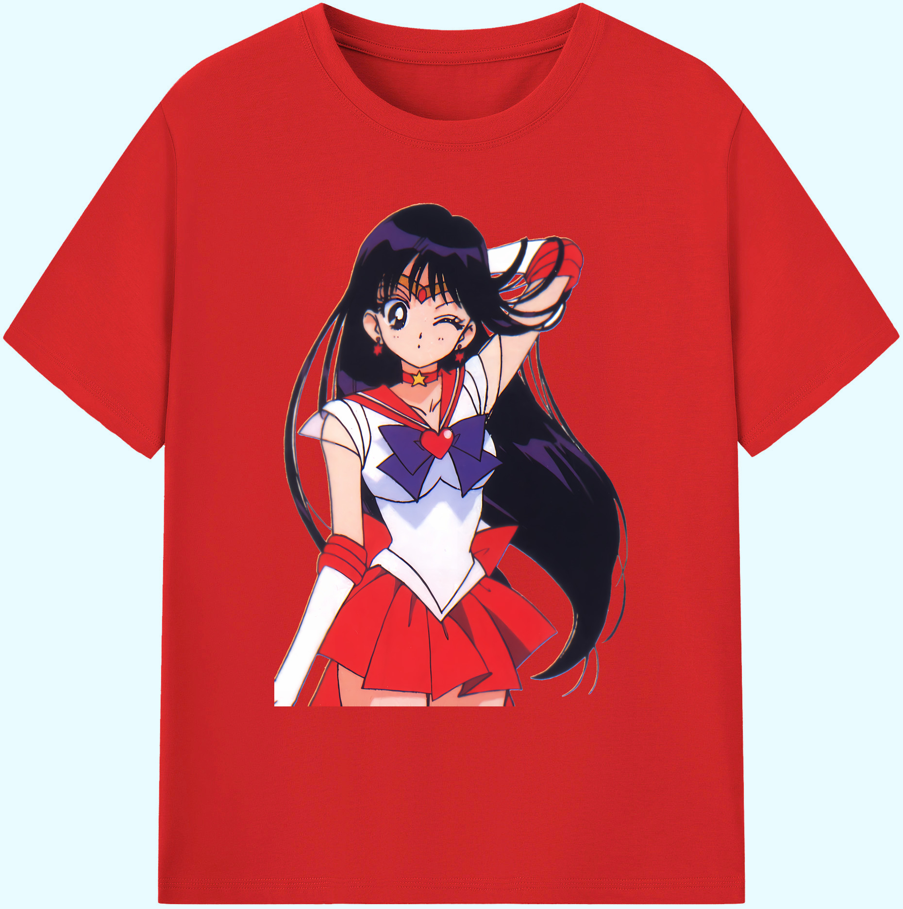 （画像用） 美少女戦士セーラームーン 火野レイ ひの レイ Sailor Moon Hino Rei （セーラーマーズ,Sailor Mars） 綿100％ メンズ半袖Tシャツ｜肌触りやわらか＆通気性