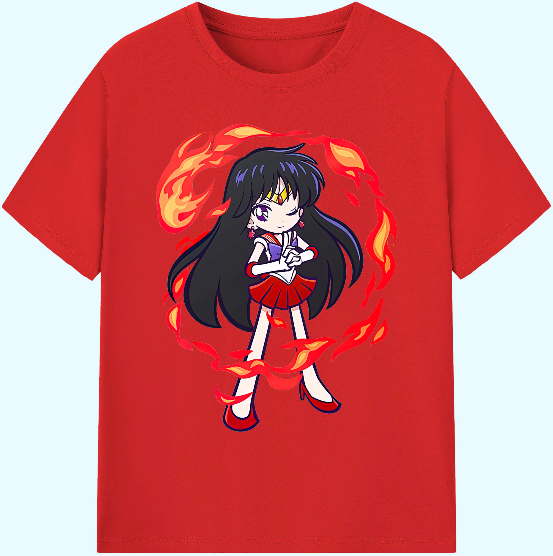 （画像用） 美少女戦士セーラームーン 火野レイ ひの レイ Sailor Moon Hino Rei （セーラーマーズ,Sailor Mars） 綿100％ メンズ半袖Tシャツ｜肌触りやわらか＆通気性