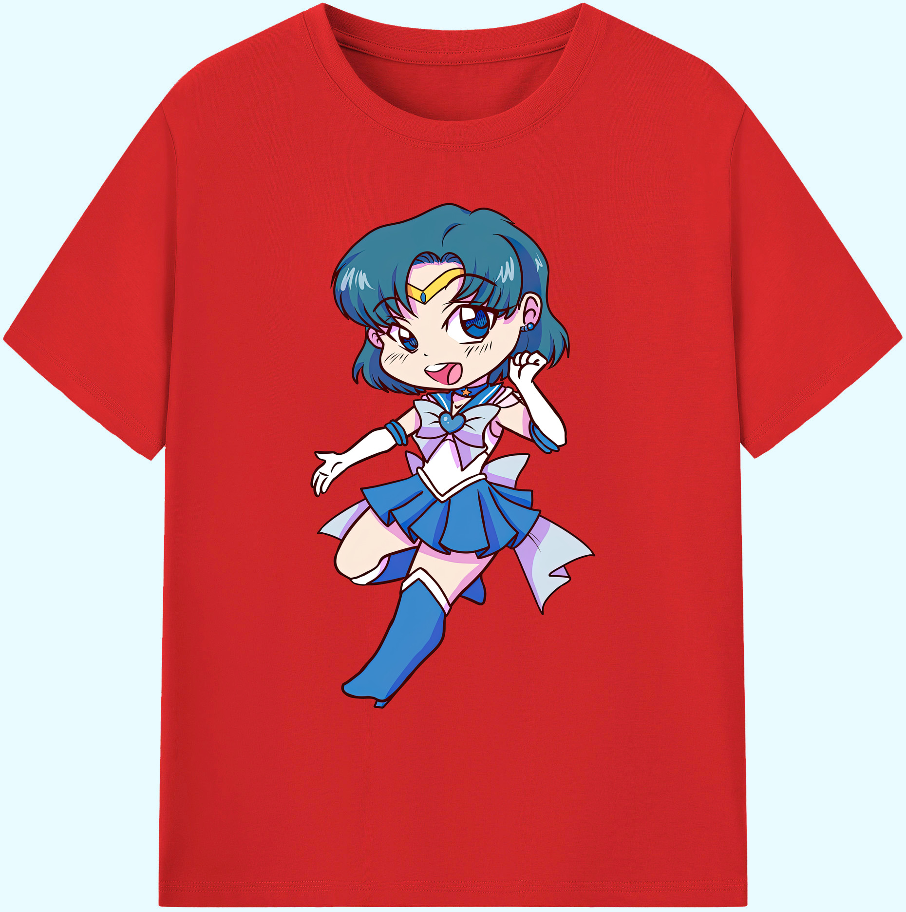（画像用） 美少女戦士セーラームーン 水野 亜美 みずの あみ Sailor Moon Mizuno Ami 綿100％ メンズ半袖Tシャツ｜肌触りやわらか＆通気性