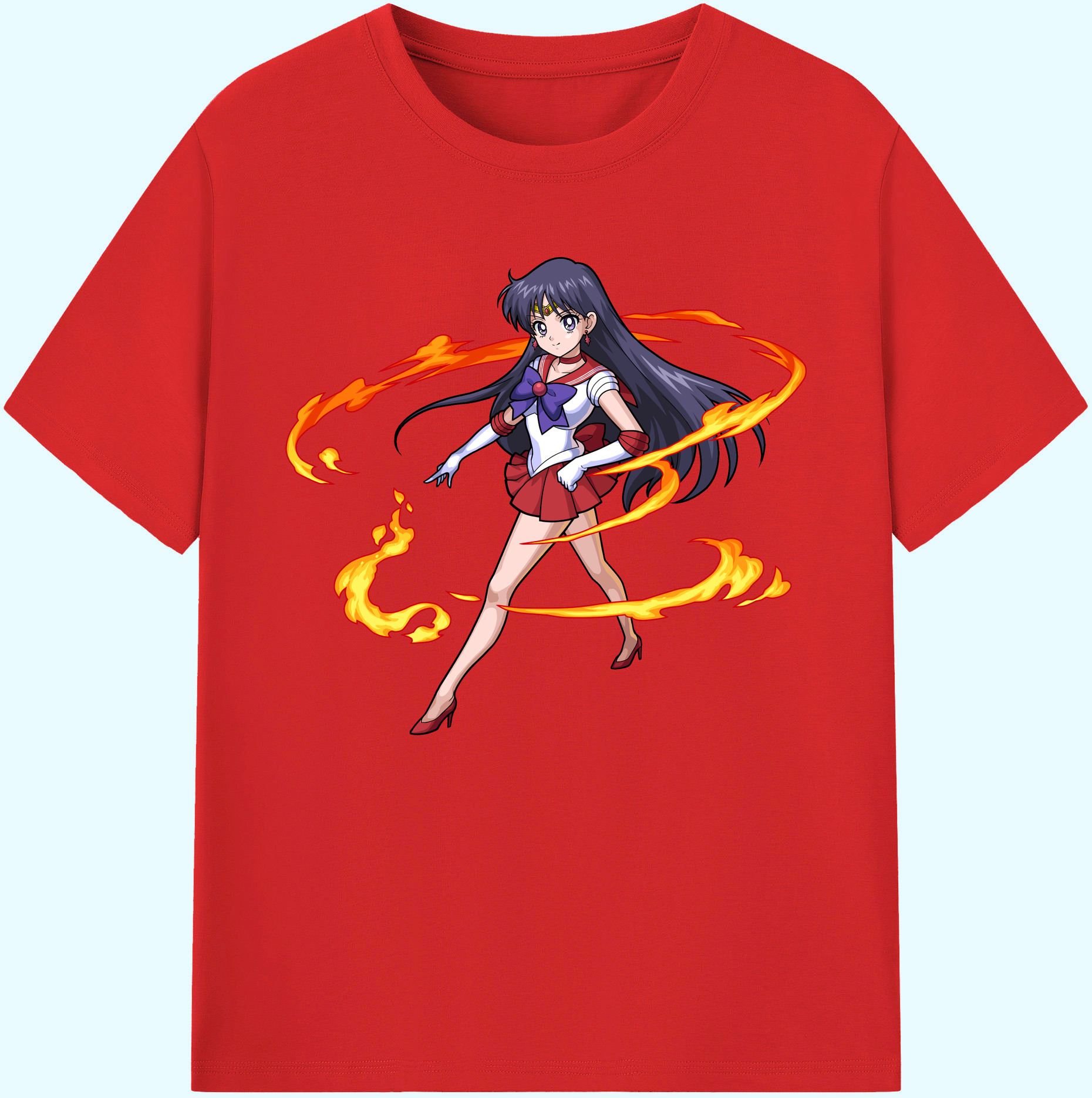 （画像用） 美少女戦士セーラームーン 火野レイ ひの レイ Sailor Moon Hino Rei （セーラーマーズ,Sailor Mars） 綿100％ メンズ半袖Tシャツ｜肌触りやわらか＆通気性