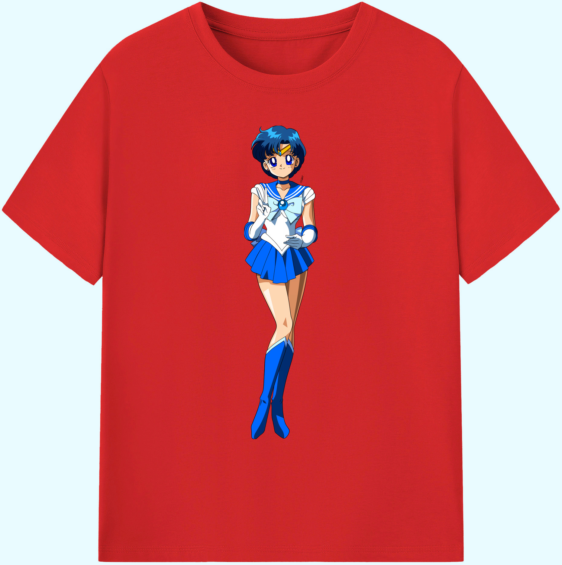 （画像用） 美少女戦士セーラームーン 水野 亜美 みずの あみ Sailor Moon Mizuno Ami 綿100％ メンズ半袖Tシャツ｜肌触りやわらか＆通気性
