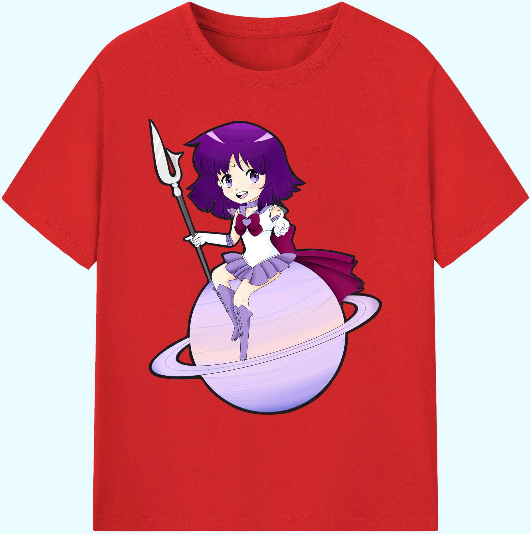 （画像用） 美少女戦士セーラームーン 土萠ほたる Sailor Moon Tomoe Hotaru （セーラーサターン；Sailor Saturn） 綿100％ メンズ半袖Tシャツ｜肌触りやわらか＆通気性