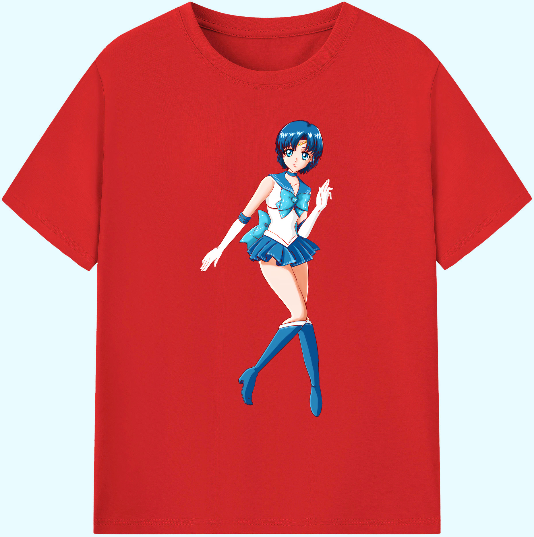 （画像用） 美少女戦士セーラームーン 水野 亜美 みずの あみ Sailor Moon Mizuno Ami 綿100％ メンズ半袖Tシャツ｜肌触りやわらか＆通気性