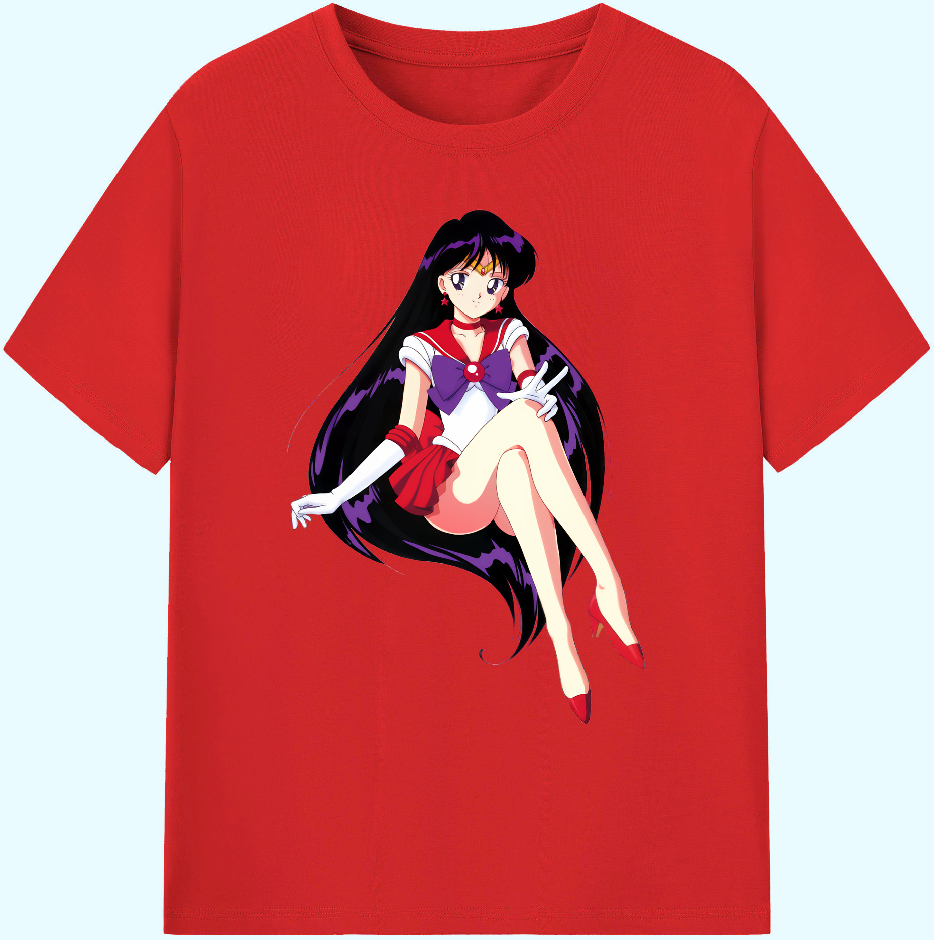 （画像用） 美少女戦士セーラームーン 火野レイ ひの レイ Sailor Moon Hino Rei （セーラーマーズ,Sailor Mars） 綿100％ メンズ半袖Tシャツ｜肌触りやわらか＆通気性