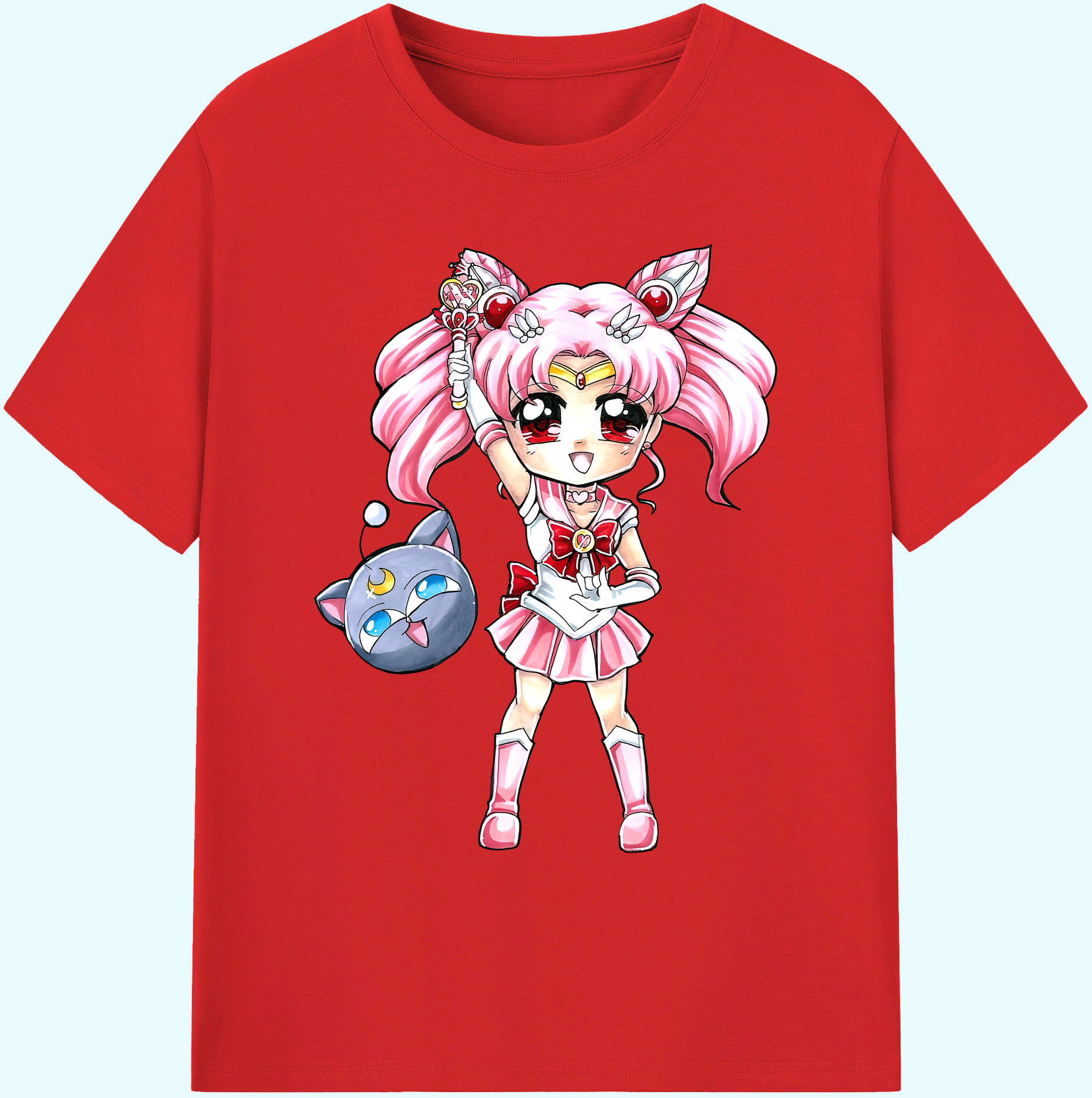 （画像用） 美少女戦士セーラームーン ちびうさ Sailor Moon Chibiusa Tsukino Usagi Small Lady Serenity 綿100％ メンズ半袖Tシャツ｜肌触りやわらか＆通気性