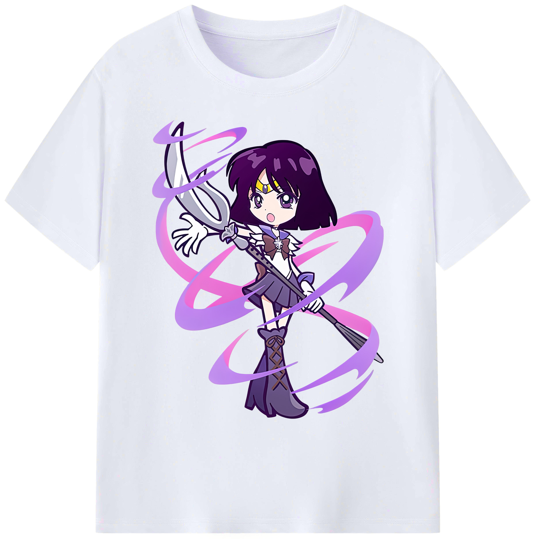 （画像用） 美少女戦士セーラームーン 土萠ほたる Sailor Moon Tomoe Hotaru （セーラーサターン；Sailor Saturn） 綿100％ メンズ半袖Tシャツ｜肌触りやわらか＆通気性