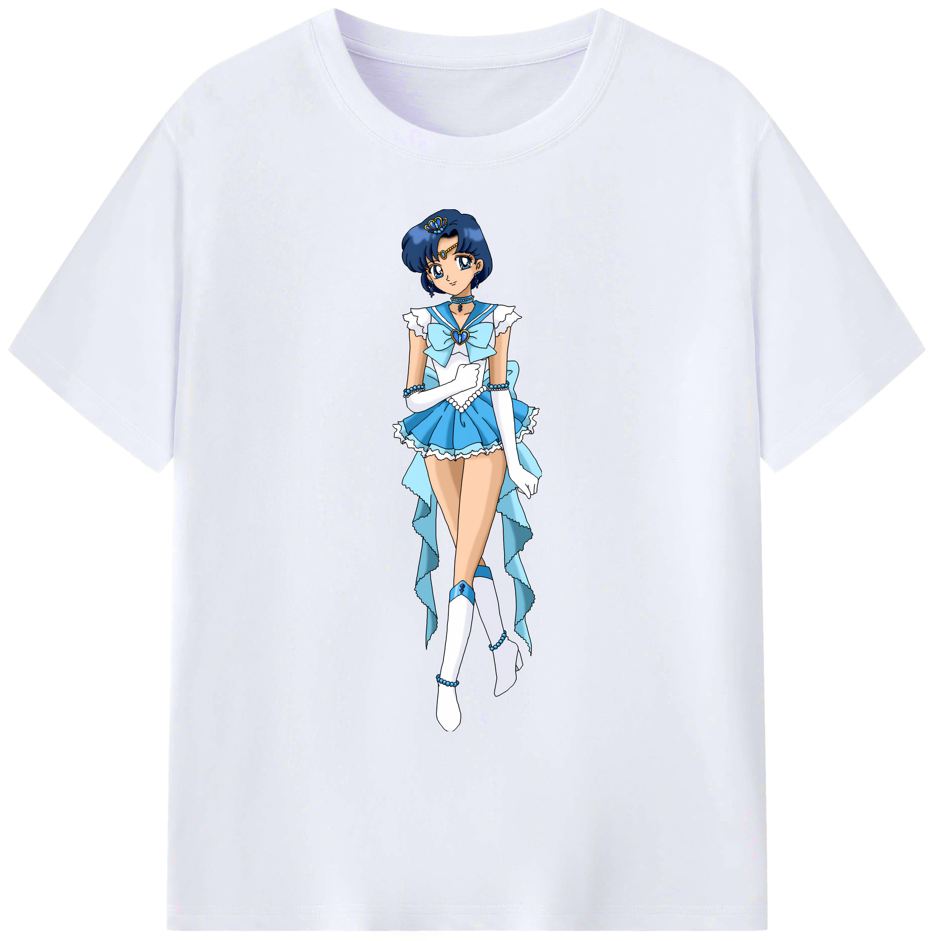 （画像用） 美少女戦士セーラームーン 水野 亜美 みずの あみ Sailor Moon Mizuno Ami 綿100％ メンズ半袖Tシャツ｜肌触りやわらか＆通気性