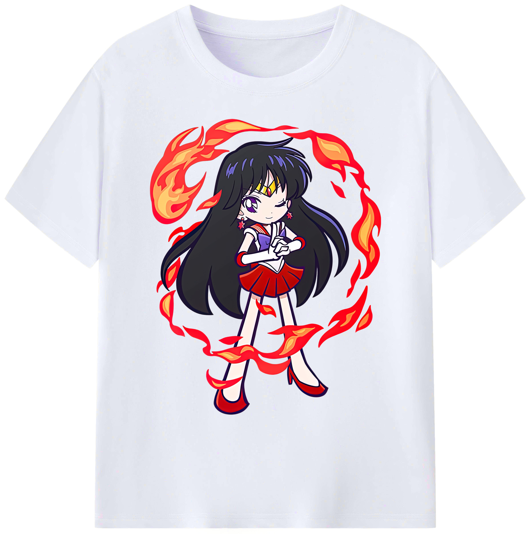 （画像用） 美少女戦士セーラームーン 火野レイ ひの レイ Sailor Moon Hino Rei （セーラーマーズ,Sailor Mars） 綿100％ メンズ半袖Tシャツ｜肌触りやわらか＆通気性