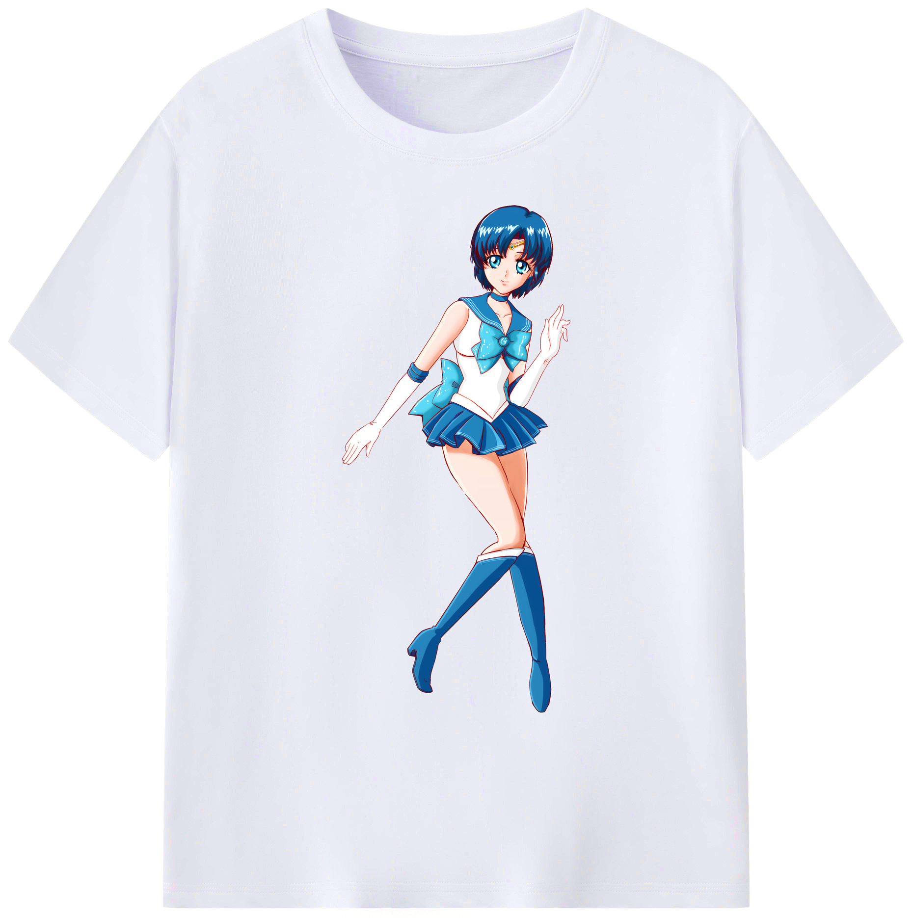 （画像用） 美少女戦士セーラームーン 水野 亜美 みずの あみ Sailor Moon Mizuno Ami 綿100％ メンズ半袖Tシャツ｜肌触りやわらか＆通気性
