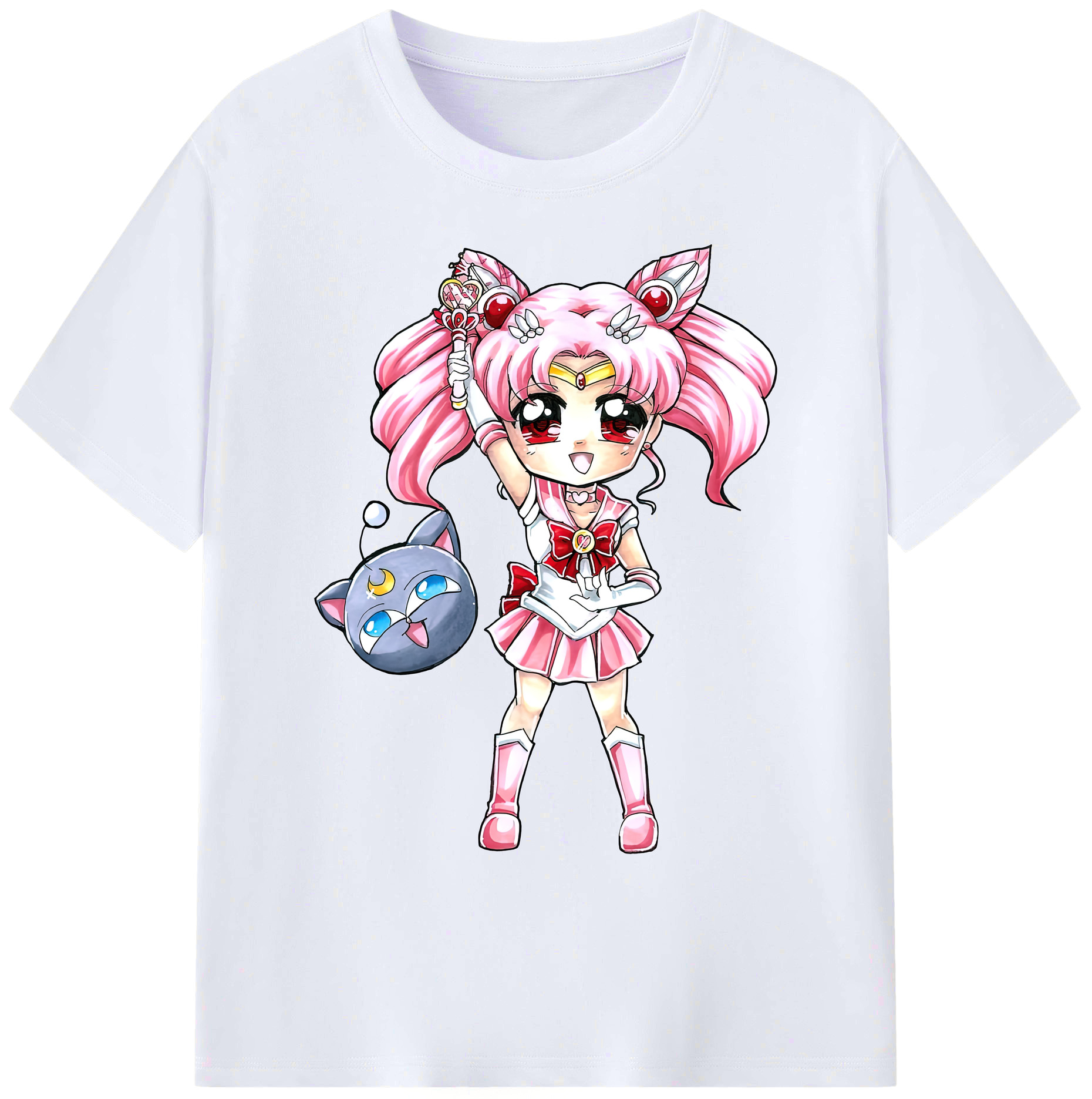 （画像用） 美少女戦士セーラームーン ちびうさ Sailor Moon Chibiusa Tsukino Usagi Small Lady Serenity 綿100％ メンズ半袖Tシャツ｜肌触りやわらか＆通気性