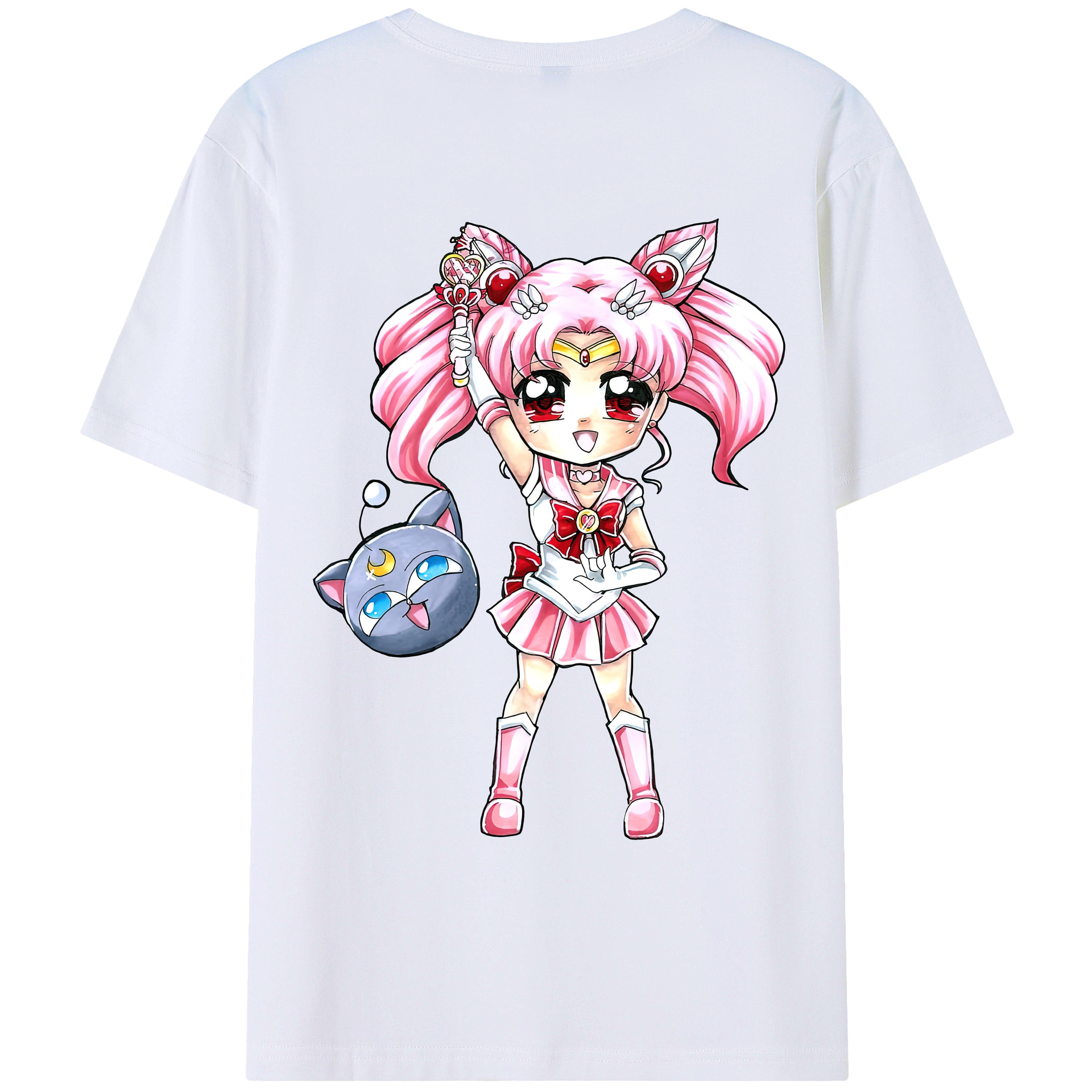 （画像用） 美少女戦士セーラームーン ちびうさ Sailor Moon Chibiusa Tsukino Usagi Small Lady Serenity レディース半袖Tシャツ(バックプリント)