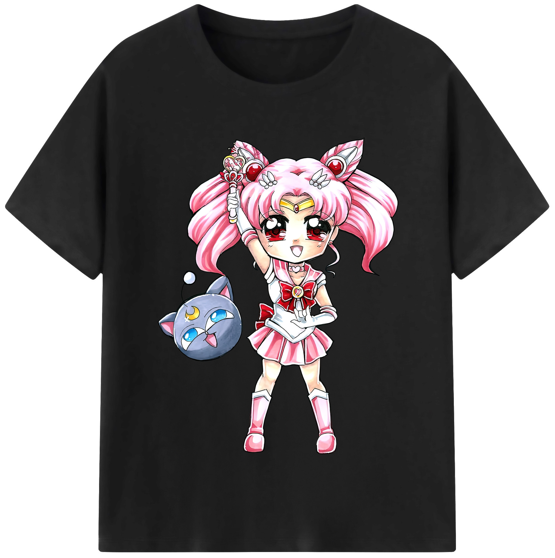 （画像用） 美少女戦士セーラームーン ちびうさ Sailor Moon Chibiusa Tsukino Usagi Small Lady Serenity レディースカジュアルプリントTシャツ（綿100％）