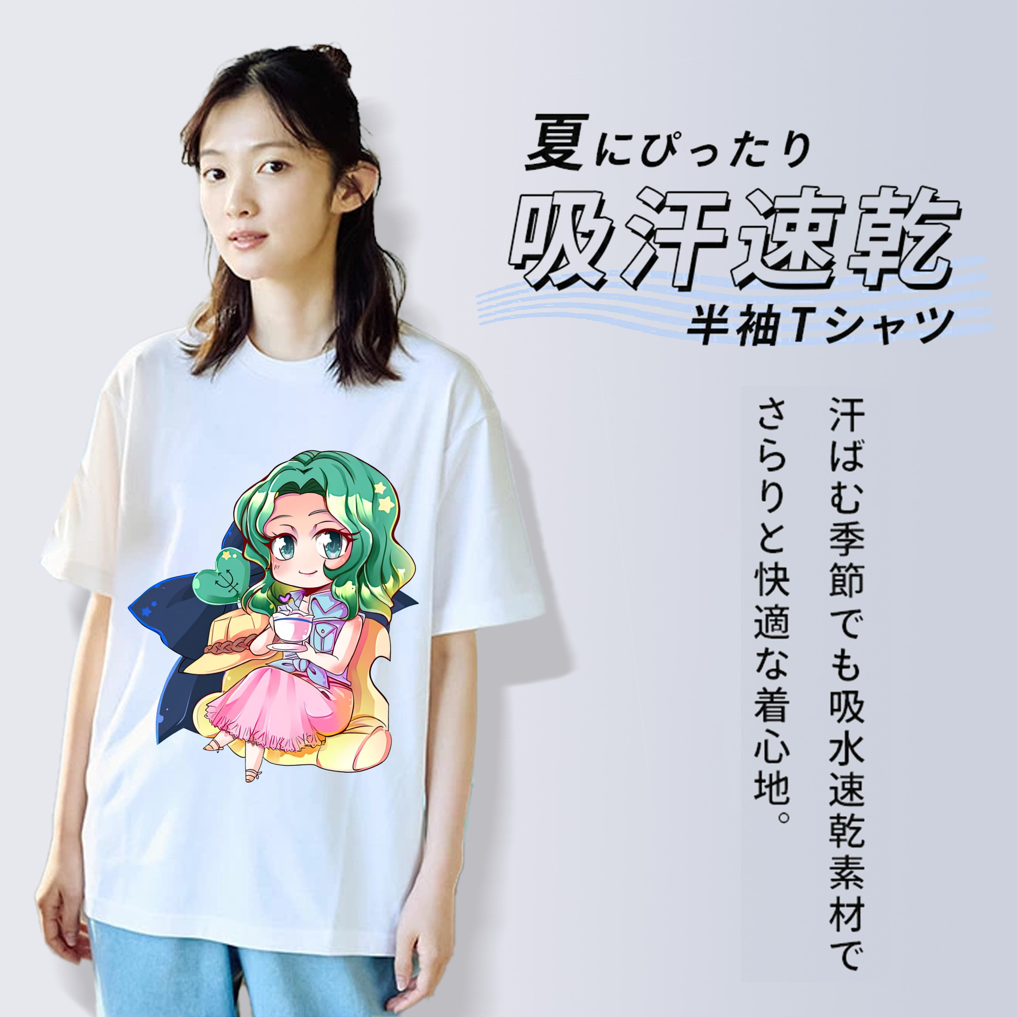 美少女戦士セーラームーン 海王 みちる（かいおう みちる） Sailor Moon Kaiou Michiru レディースカジュアルプリントTシャツ（綿100％）