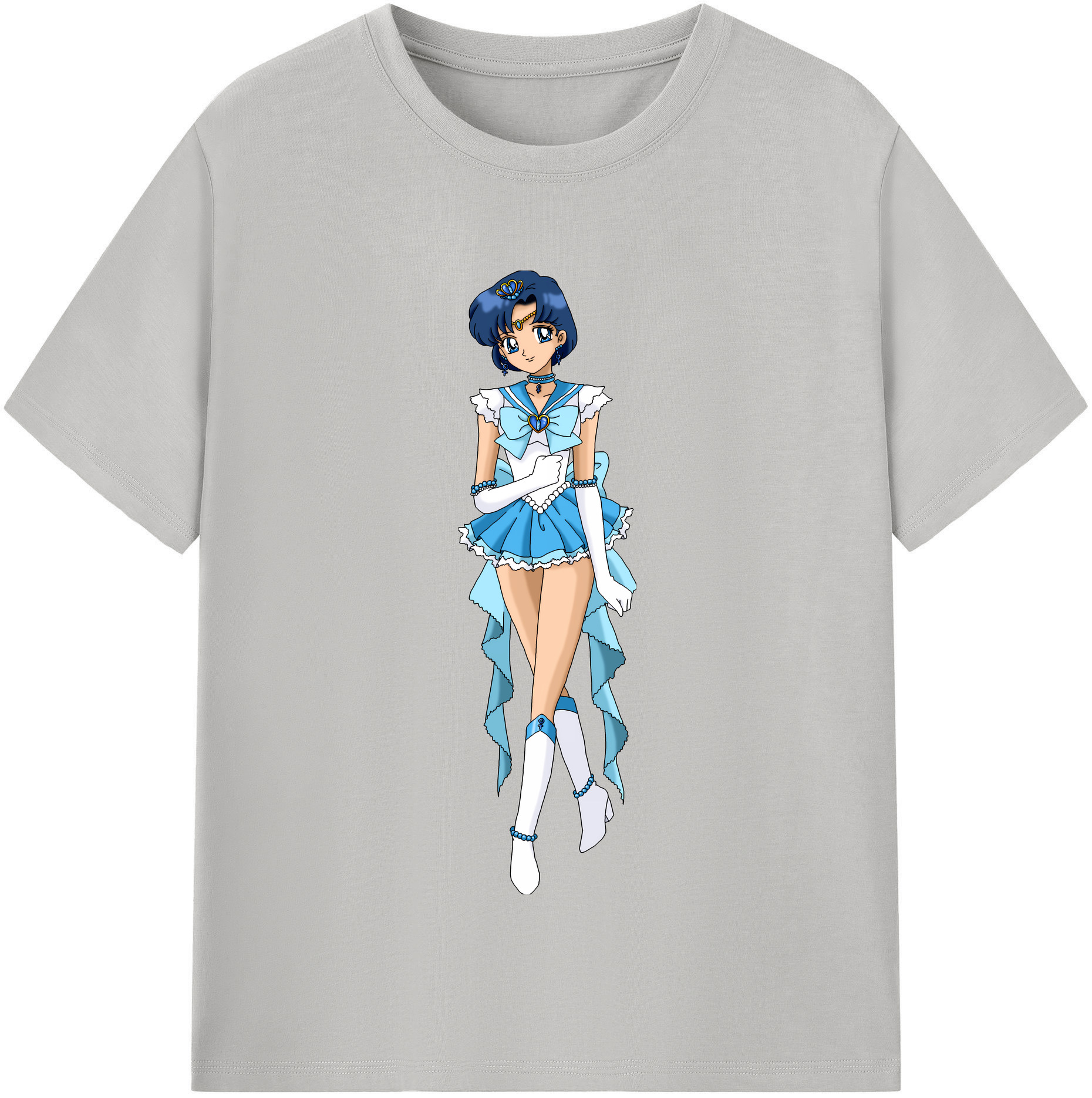 （画像用） 美少女戦士セーラームーン 水野 亜美 みずの あみ Sailor Moon Mizuno Ami レディースカジュアルプリントTシャツ（綿100％）