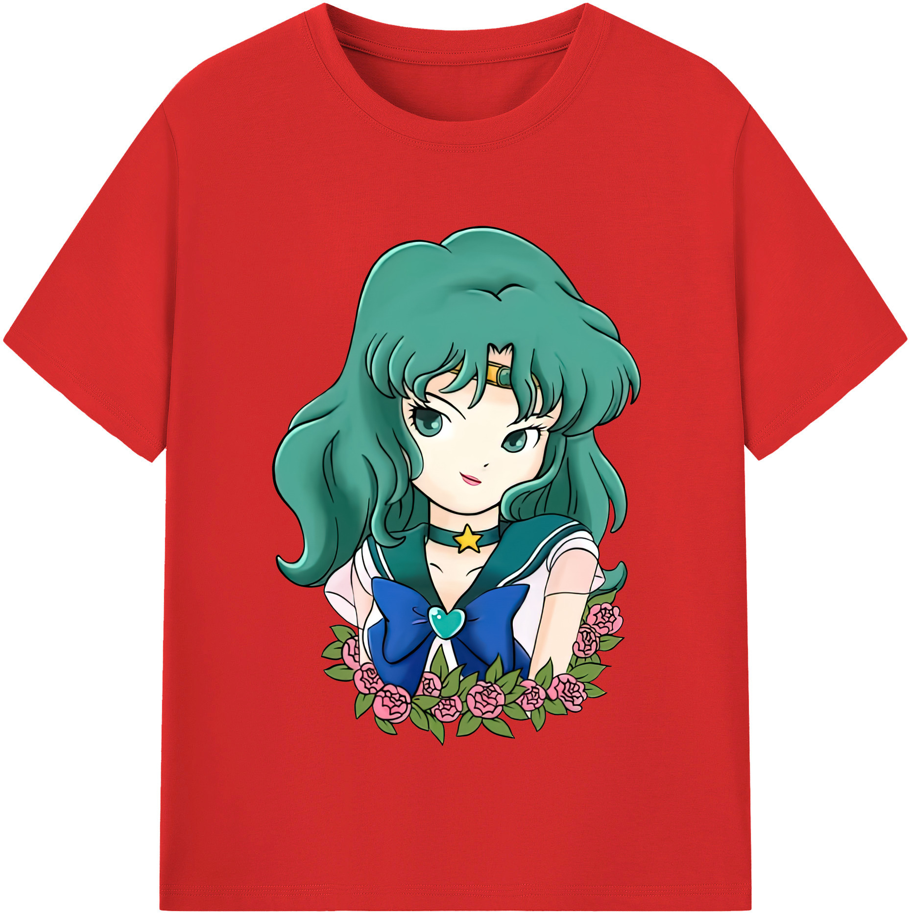 （画像用） 美少女戦士セーラームーン 海王 みちる（かいおう みちる） Sailor Moon Kaiou Michiru レディースカジュアルプリントTシャツ（綿100％）