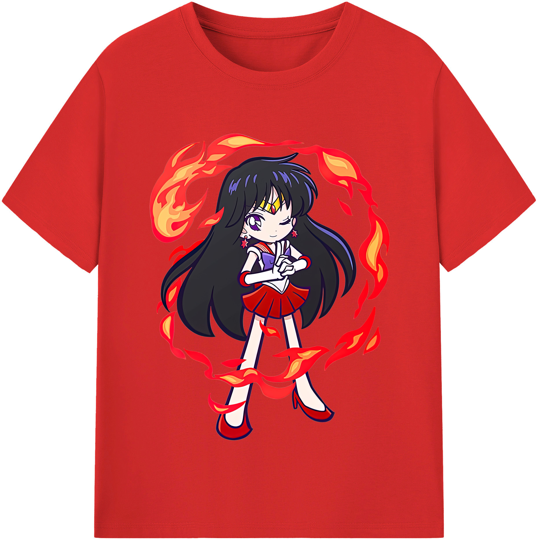 （画像用） 美少女戦士セーラームーン 火野レイ ひの レイ Sailor Moon Hino Rei （セーラーマーズ,Sailor Mars） レディースカジュアルプリントTシャツ（綿100％）