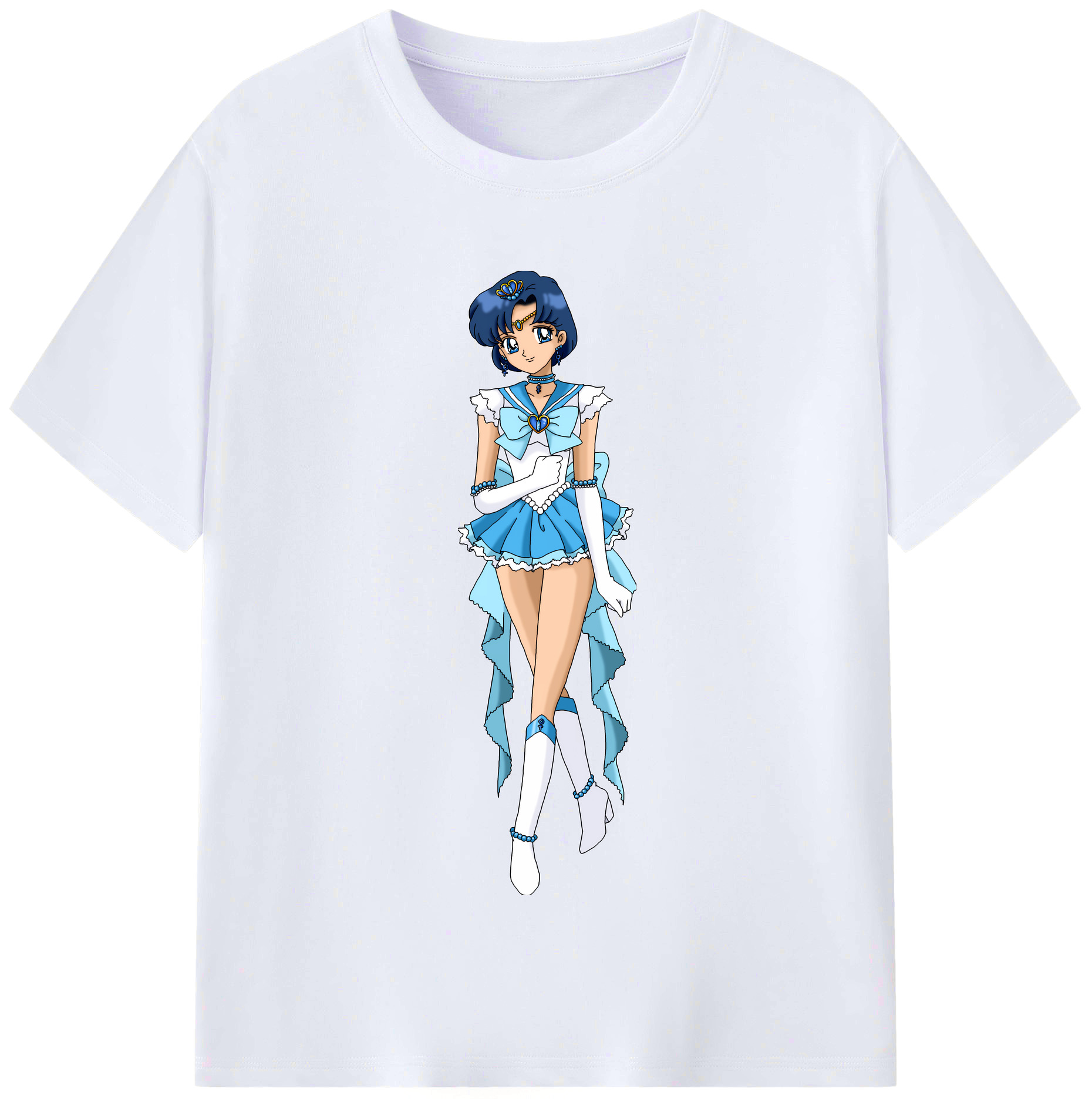 （画像用） 美少女戦士セーラームーン 水野 亜美 みずの あみ Sailor Moon Mizuno Ami レディースカジュアルプリントTシャツ（綿100％）