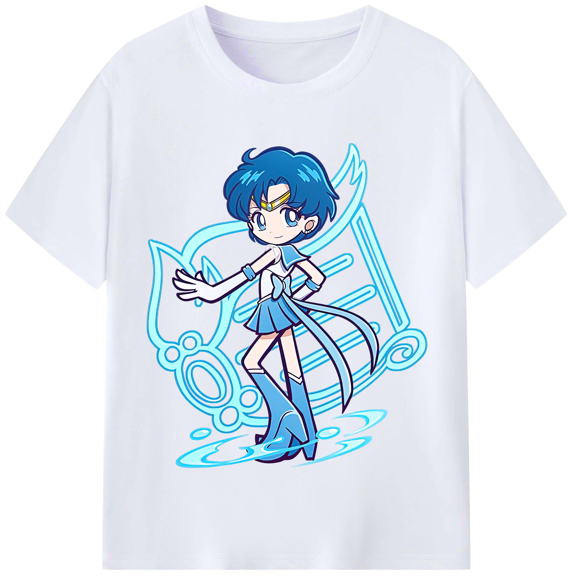 （画像用） 美少女戦士セーラームーン 水野 亜美 みずの あみ Sailor Moon Mizuno Ami レディースカジュアルプリントTシャツ（綿100％）