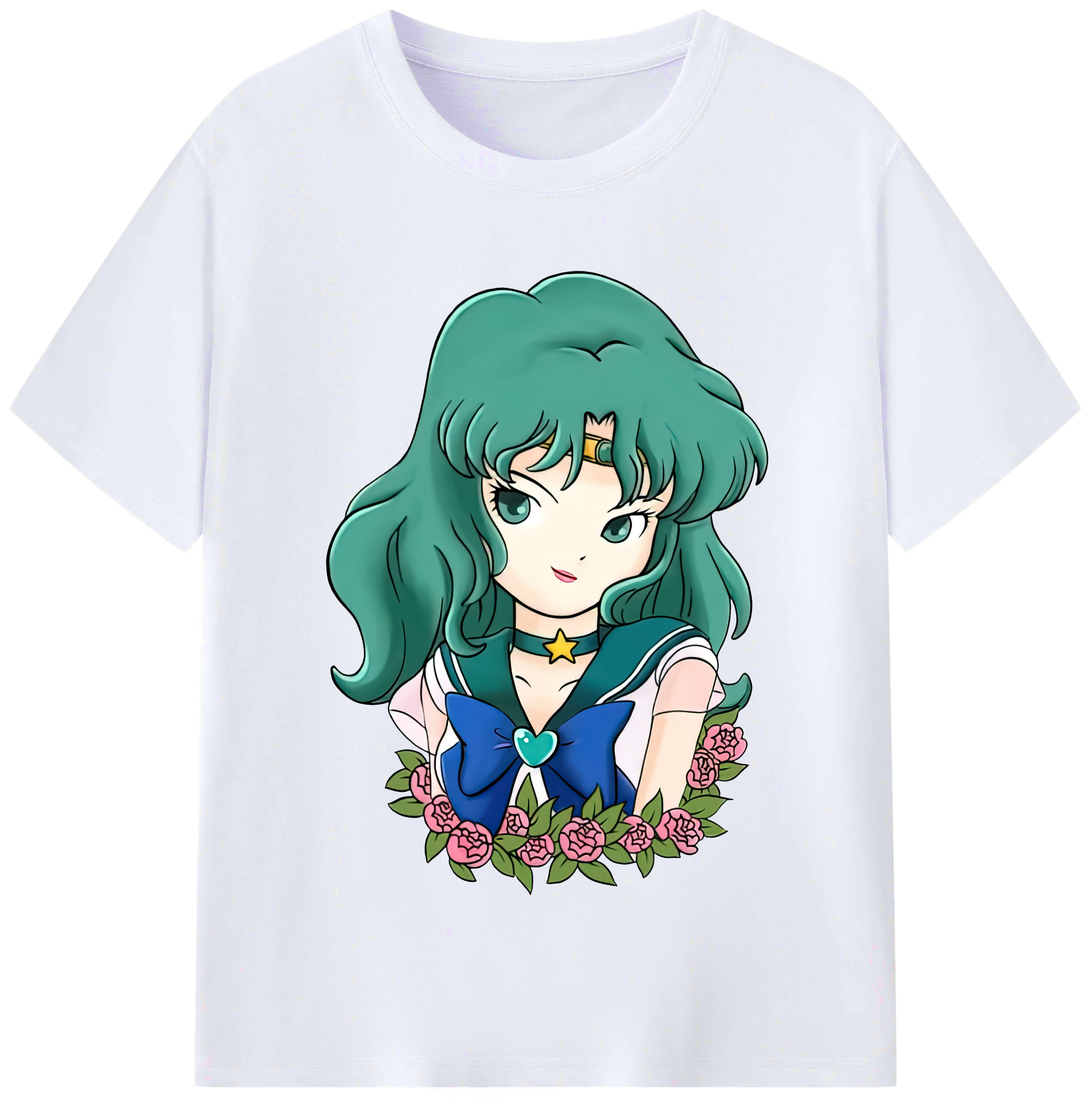 （画像用） 美少女戦士セーラームーン 海王 みちる（かいおう みちる） Sailor Moon Kaiou Michiru レディースカジュアルプリントTシャツ（綿100％）