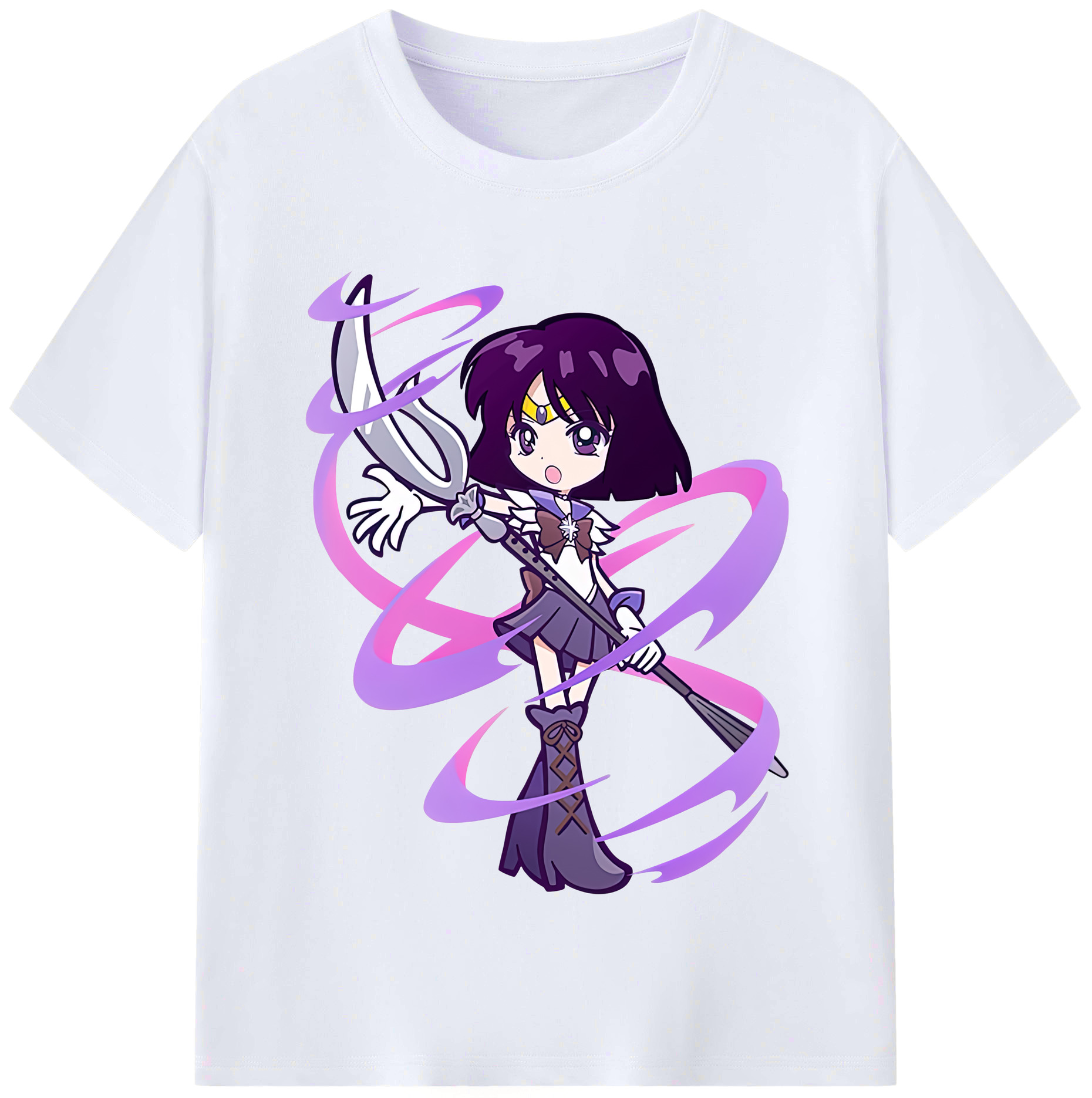 （画像用） 美少女戦士セーラームーン 土萠ほたる Sailor Moon Tomoe Hotaru （セーラーサターン；Sailor Saturn） レディースカジュアルプリントTシャツ（綿100％）