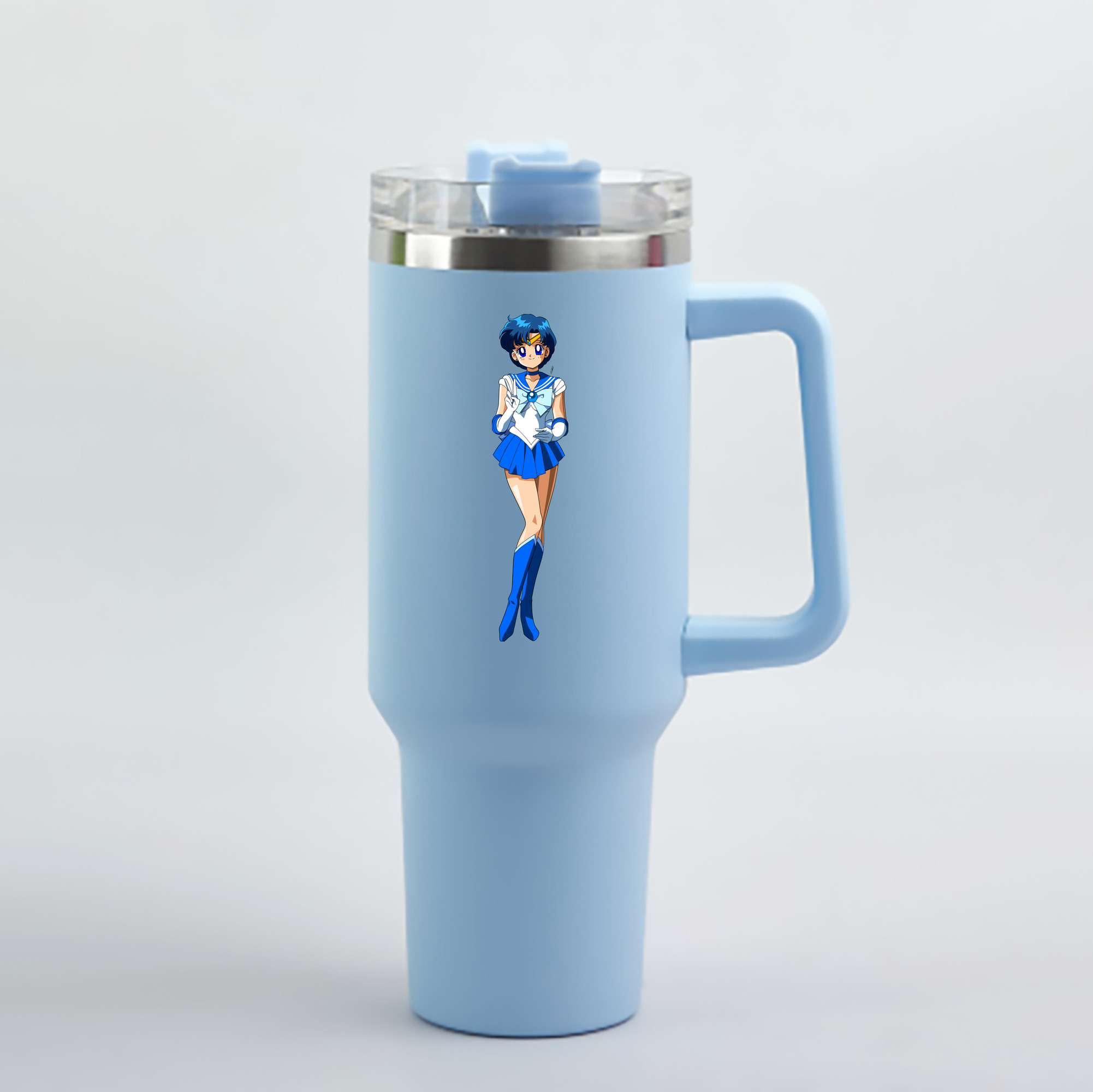 （画像用） 美少女戦士セーラームーン 水野 亜美 みずの あみ Sailor Moon Mizuno Ami 1200mL車用タンブラー - クリスタルステッカー（プラスチックストロー付き）