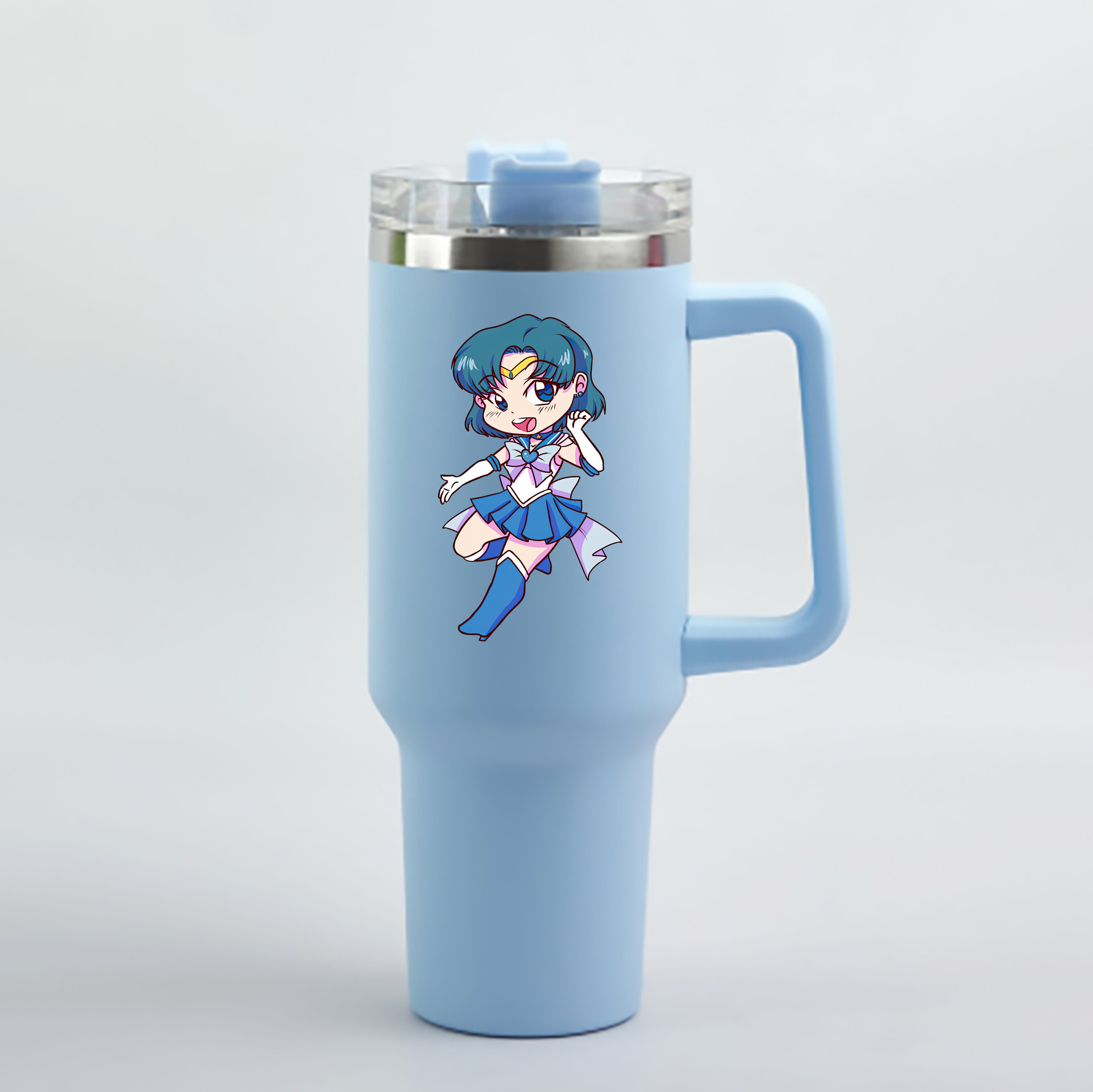 （画像用） 美少女戦士セーラームーン 水野 亜美 みずの あみ Sailor Moon Mizuno Ami 1200mL車用タンブラー - クリスタルステッカー（プラスチックストロー付き）