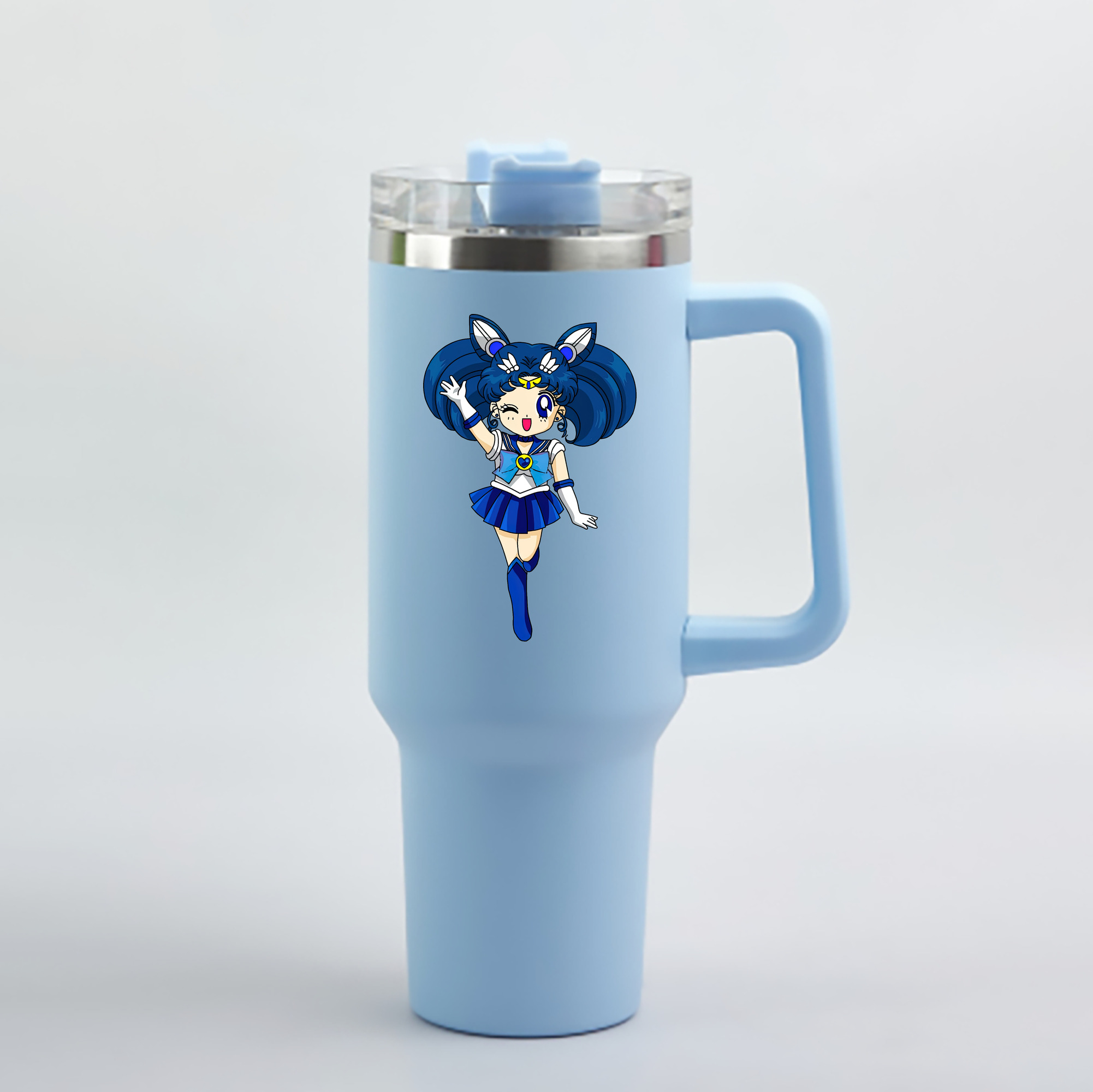 （画像用） 美少女戦士セーラームーン 水野 亜美 みずの あみ Sailor Moon Mizuno Ami 1200mL車用タンブラー - クリスタルステッカー（プラスチックストロー付き）