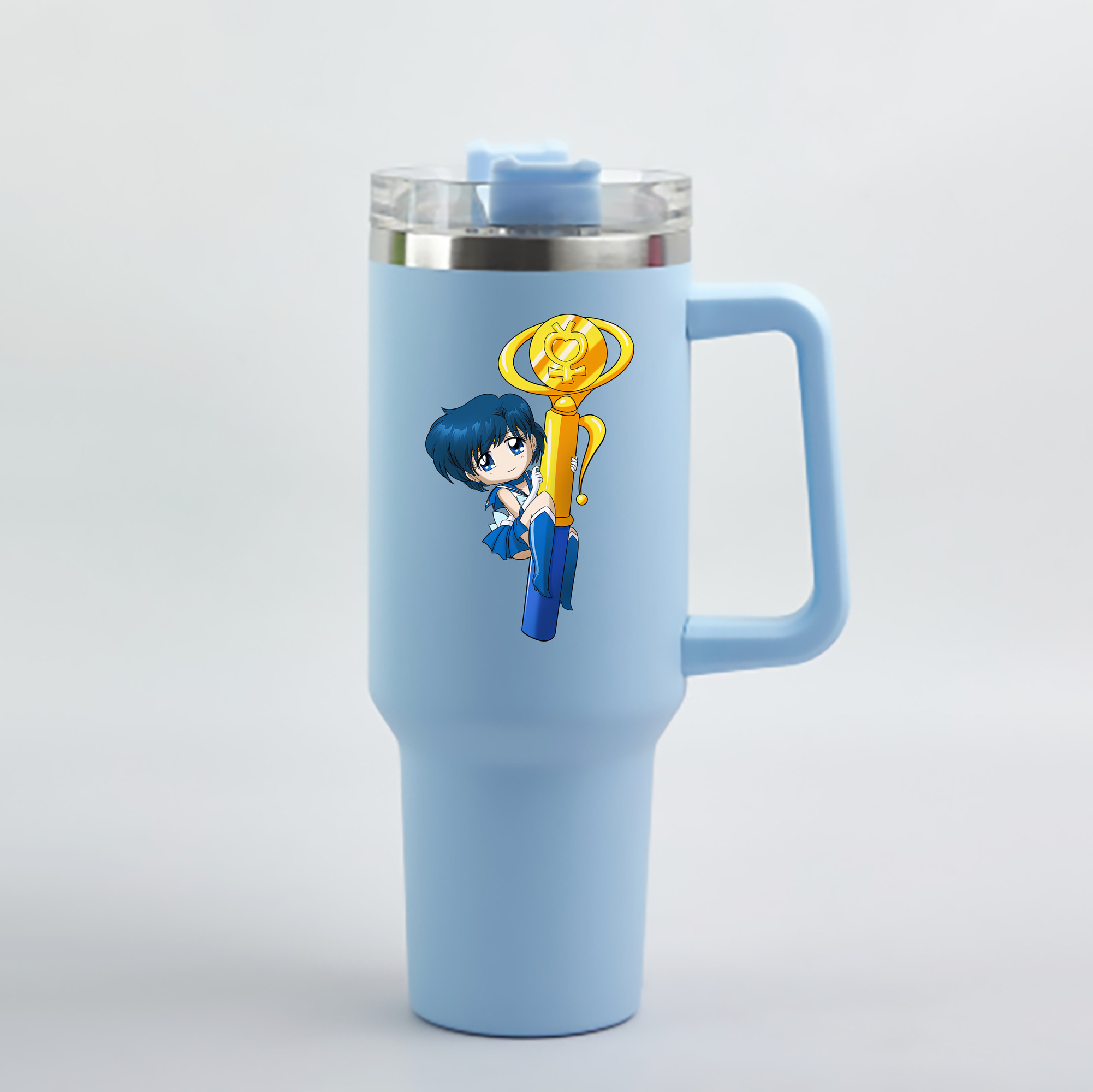 （画像用） 美少女戦士セーラームーン 水野 亜美 みずの あみ Sailor Moon Mizuno Ami 1200mL車用タンブラー - クリスタルステッカー（プラスチックストロー付き）