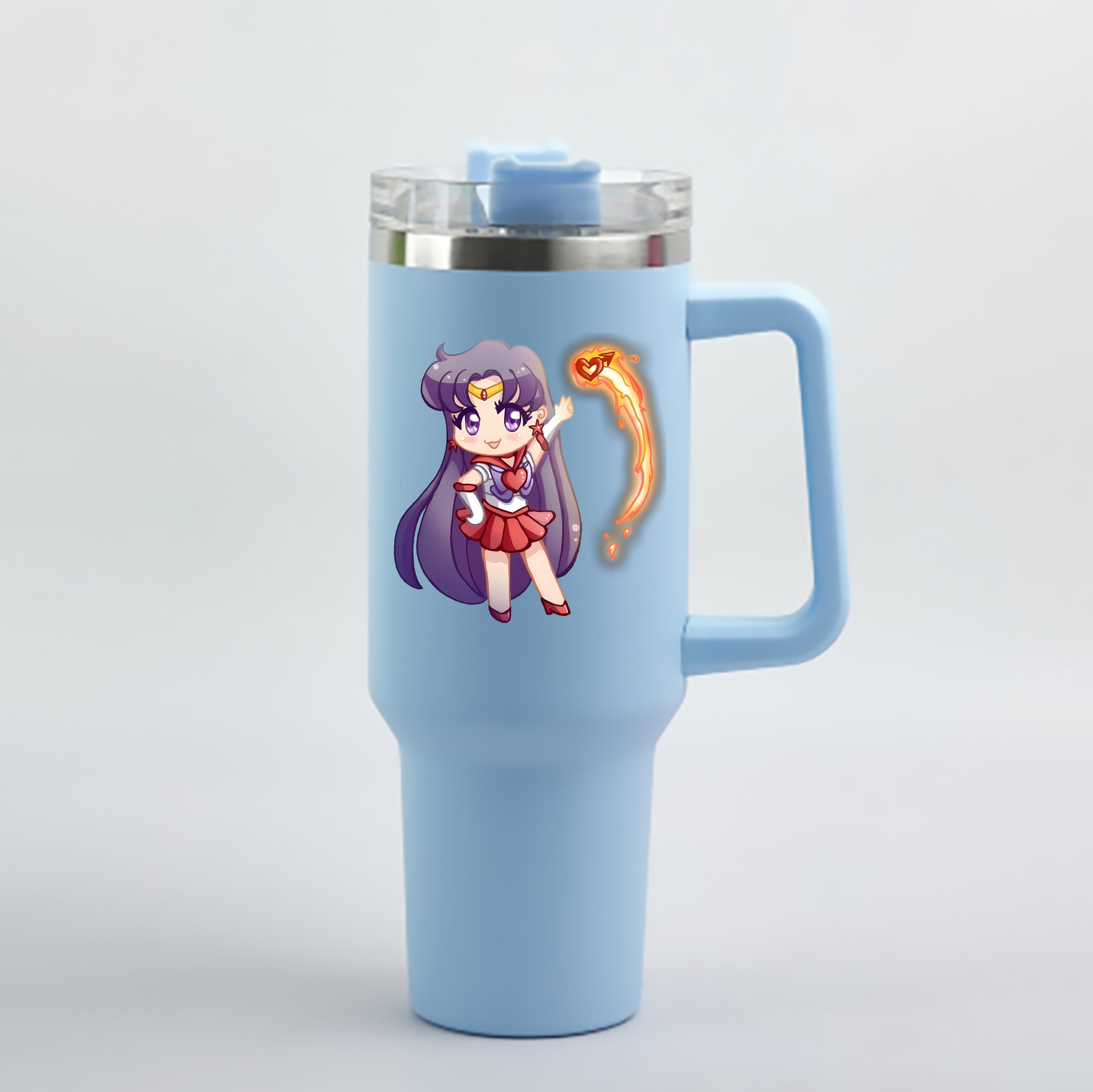 （画像用） 美少女戦士セーラームーン 火野レイ ひの レイ Sailor Moon Hino Rei （セーラーマーズ,Sailor Mars） 1200mL車用タンブラー - クリスタルステッカー（プラスチックストロー付き）