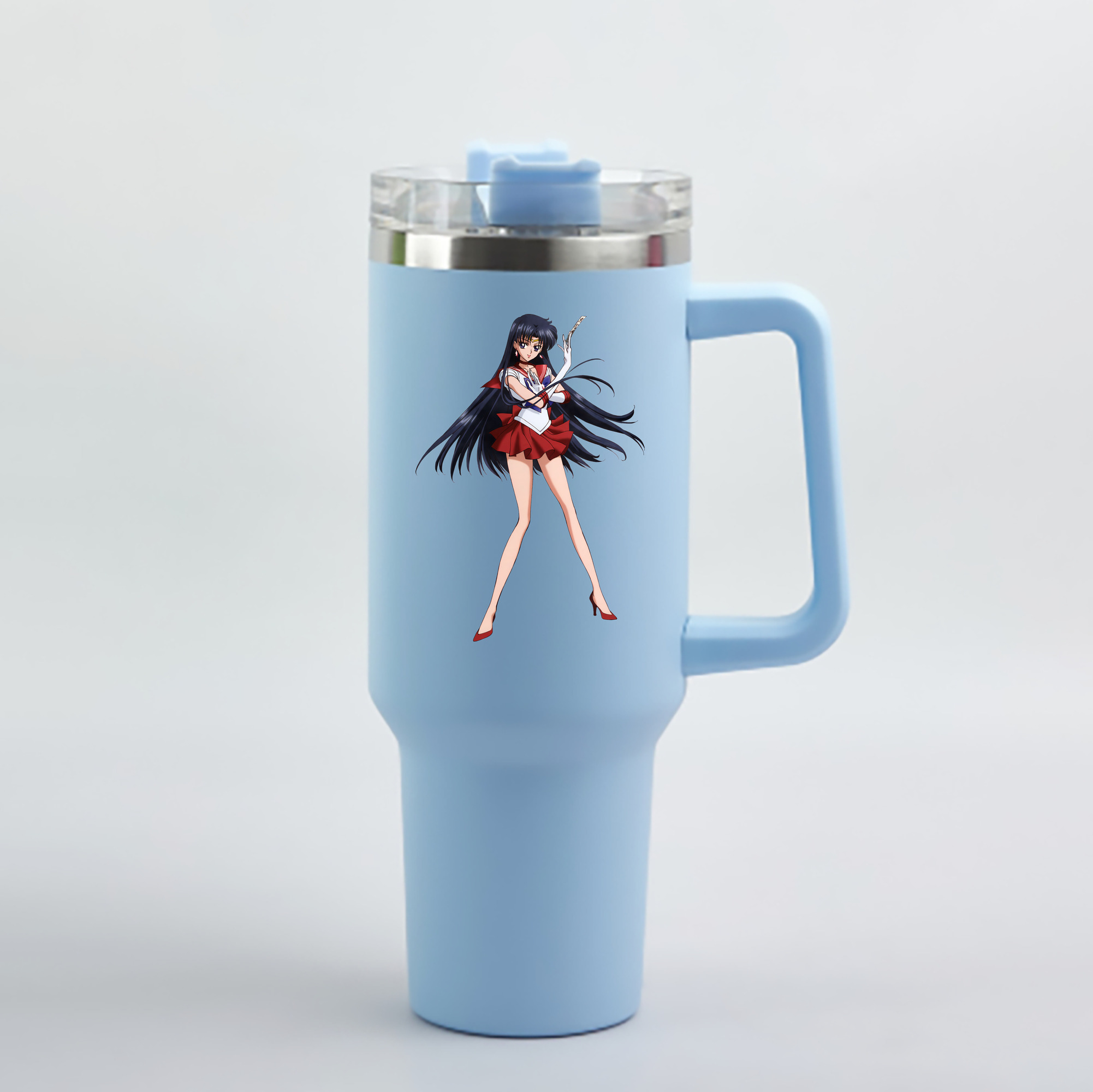 （画像用） 美少女戦士セーラームーン 火野レイ ひの レイ Sailor Moon Hino Rei （セーラーマーズ,Sailor Mars） 1200mL車用タンブラー - クリスタルステッカー（プラスチックストロー付き）