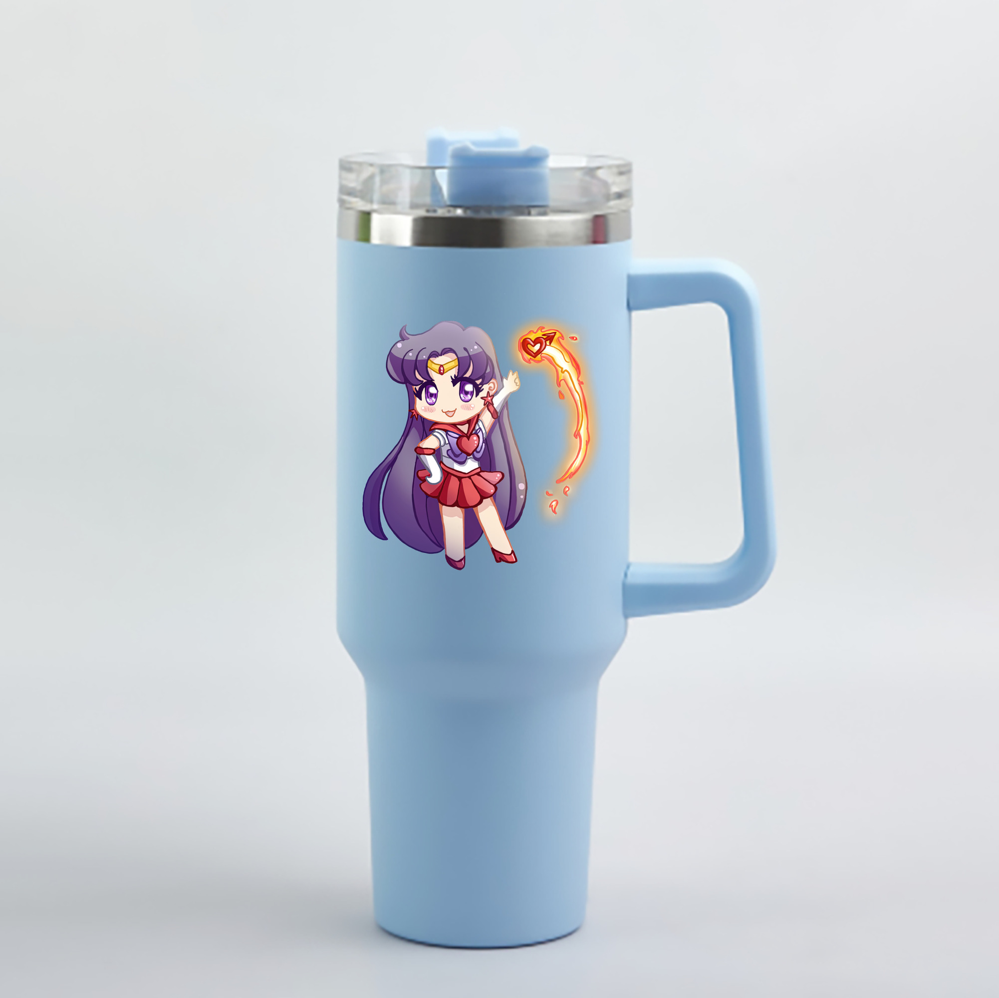 （画像用） 美少女戦士セーラームーン 火野レイ ひの レイ Sailor Moon Hino Rei （セーラーマーズ,Sailor Mars） 1200mL車用タンブラー - クリスタルステッカー（プラスチックストロー付き）