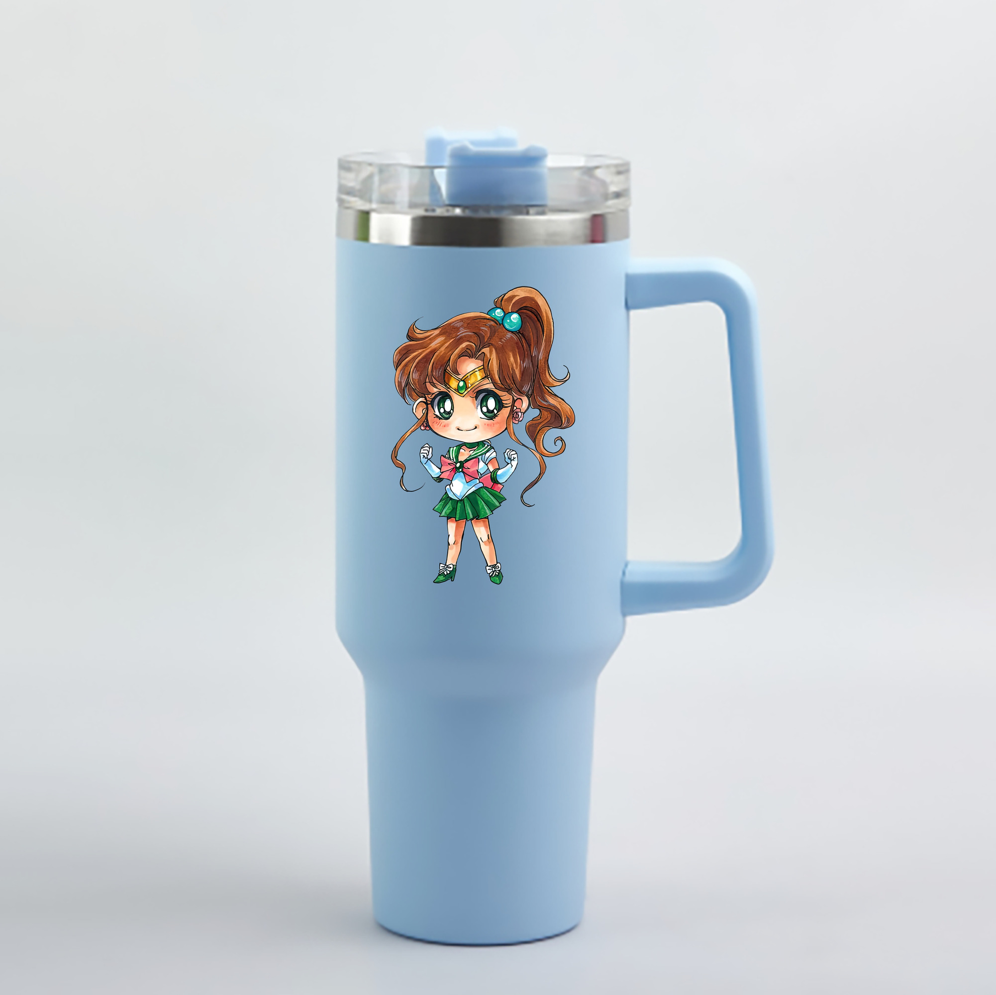 （画像用） 美少女戦士セーラームーン 木野 まこと きの まこと Sailor Moon Kino Makoto （セーラージュピター；Sailor Jupiter） 1200mL車用タンブラー - クリスタルステッカー（プラスチックストロー付き）