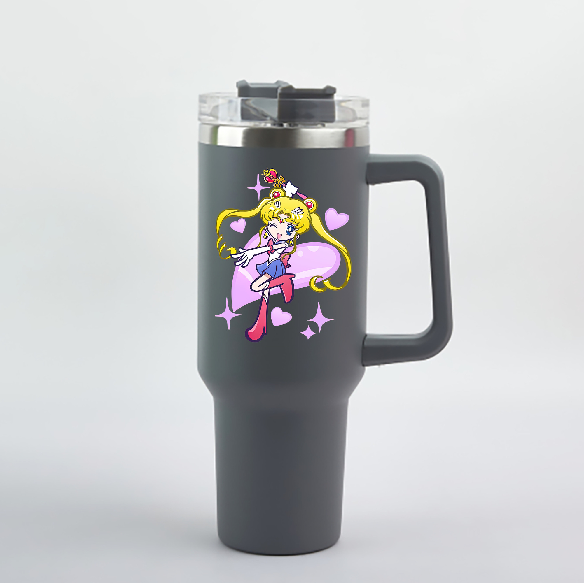 （画像用） 美少女戦士セーラームーン 月野 うさぎ つきの うさぎ Sailor Moon Tsukino Usagi 1200mL車用タンブラー - クリスタルステッカー（プラスチックストロー付き）