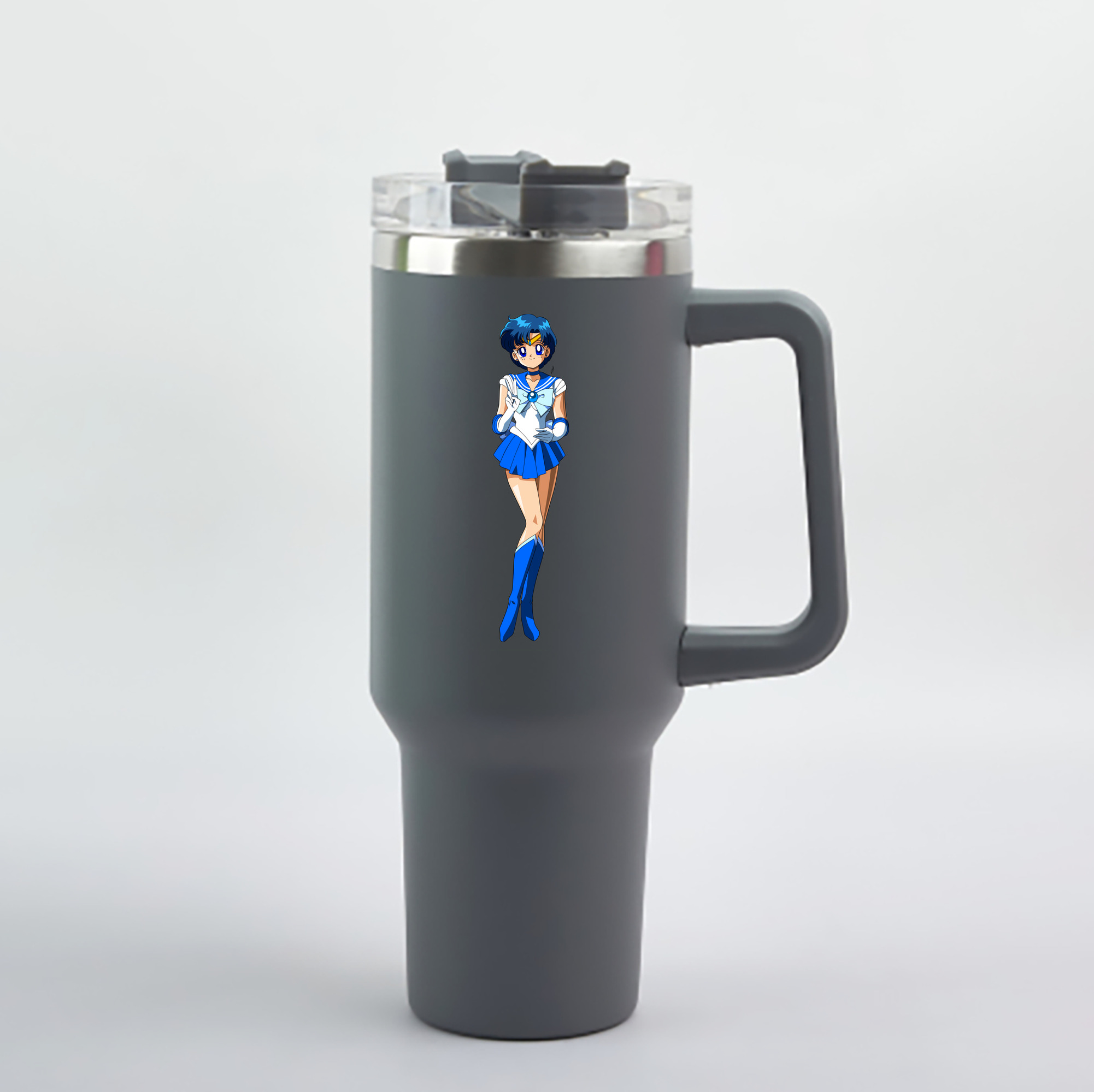 （画像用） 美少女戦士セーラームーン 水野 亜美 みずの あみ Sailor Moon Mizuno Ami 1200mL車用タンブラー - クリスタルステッカー（プラスチックストロー付き）
