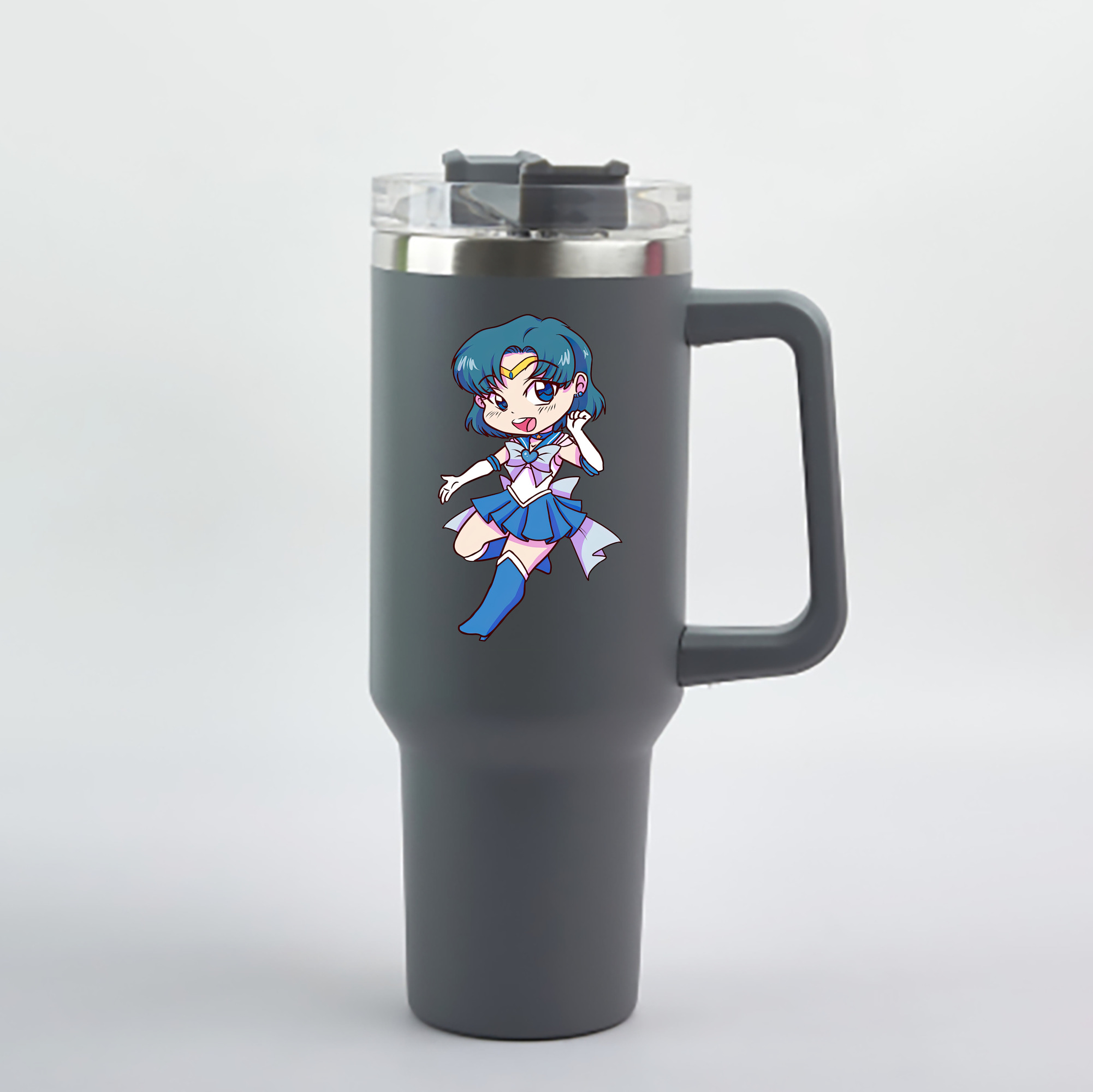 （画像用） 美少女戦士セーラームーン 水野 亜美 みずの あみ Sailor Moon Mizuno Ami 1200mL車用タンブラー - クリスタルステッカー（プラスチックストロー付き）