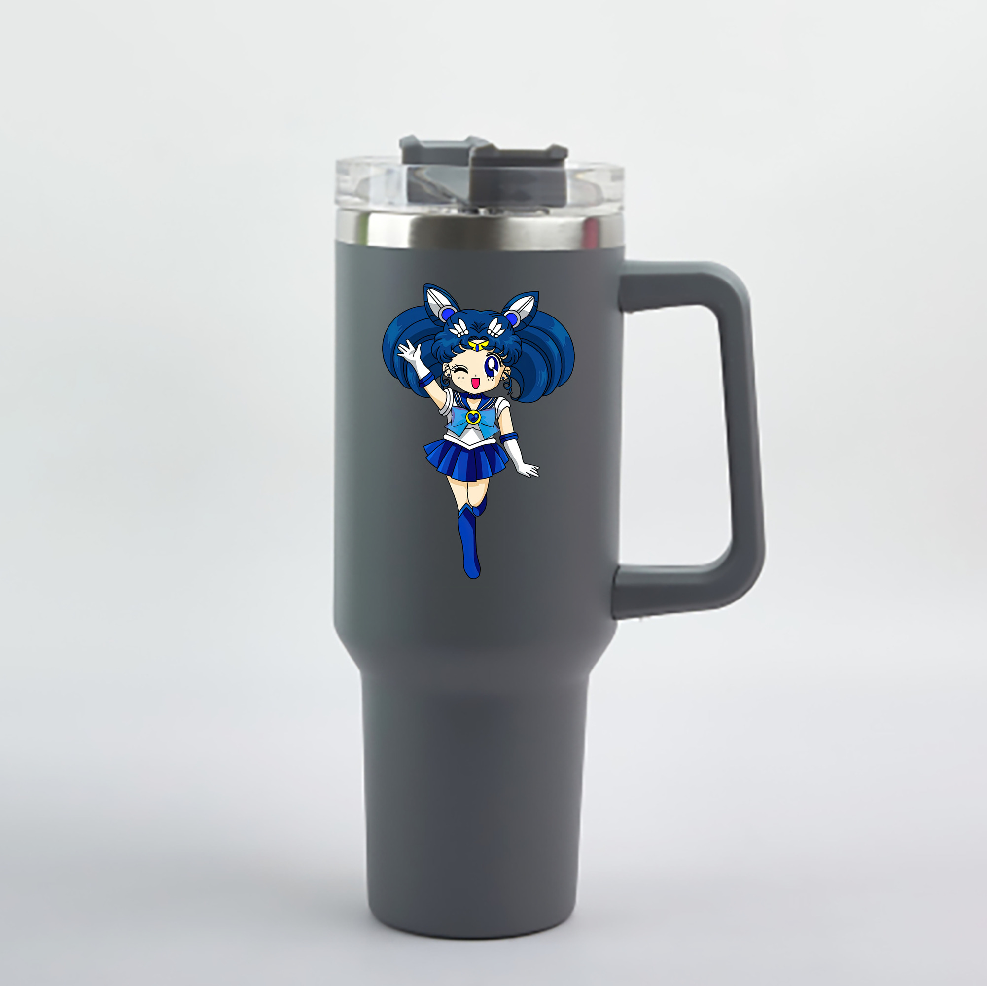 （画像用） 美少女戦士セーラームーン 水野 亜美 みずの あみ Sailor Moon Mizuno Ami 1200mL車用タンブラー - クリスタルステッカー（プラスチックストロー付き）
