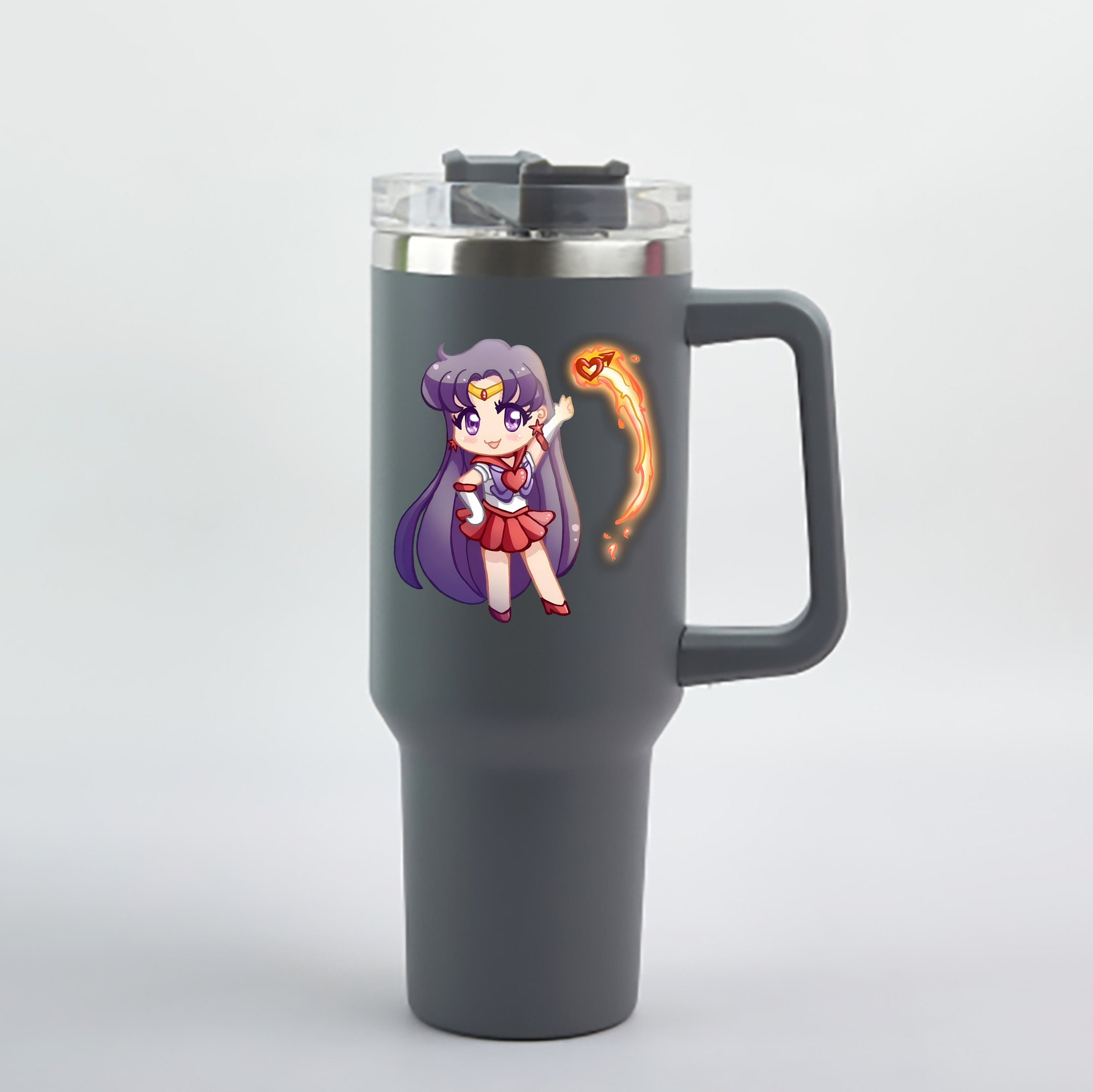 （画像用） 美少女戦士セーラームーン 火野レイ ひの レイ Sailor Moon Hino Rei （セーラーマーズ,Sailor Mars） 1200mL車用タンブラー - クリスタルステッカー（プラスチックストロー付き）