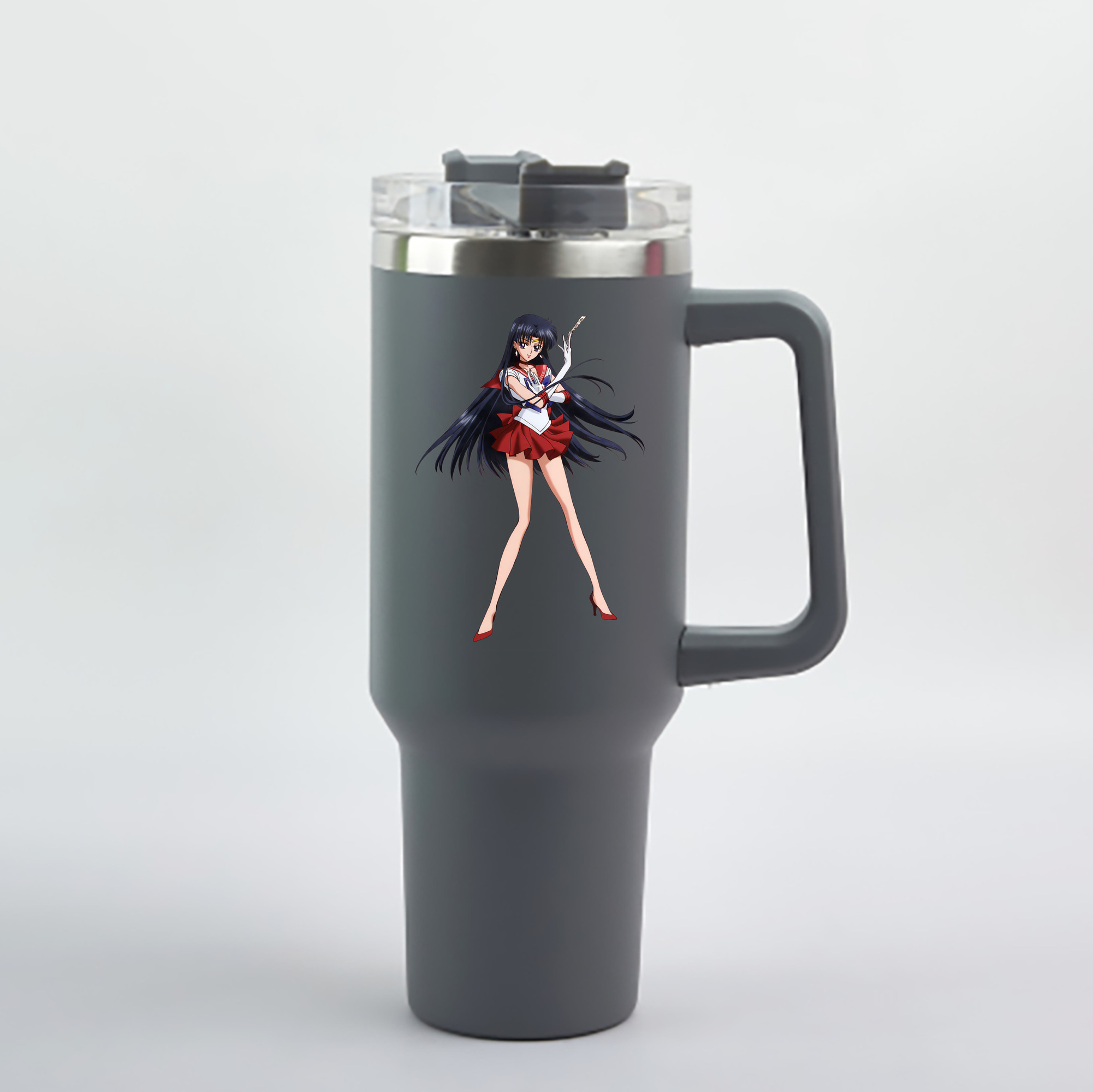 （画像用） 美少女戦士セーラームーン 火野レイ ひの レイ Sailor Moon Hino Rei （セーラーマーズ,Sailor Mars） 1200mL車用タンブラー - クリスタルステッカー（プラスチックストロー付き）