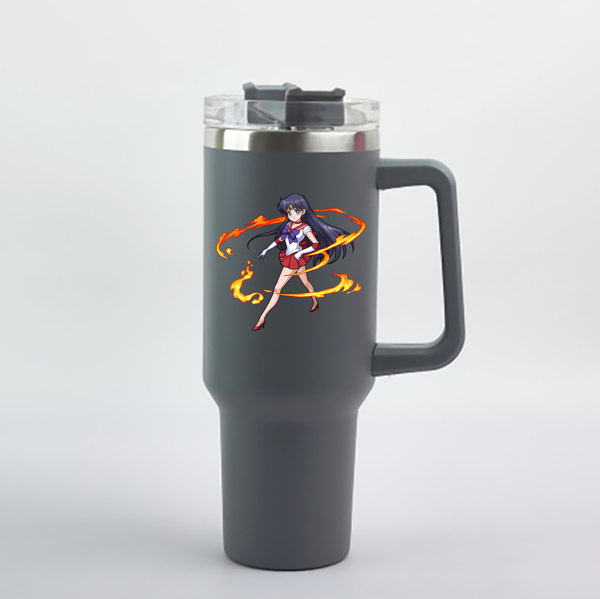 （画像用） 美少女戦士セーラームーン 火野レイ ひの レイ Sailor Moon Hino Rei （セーラーマーズ,Sailor Mars） 1200mL車用タンブラー - クリスタルステッカー（プラスチックストロー付き）