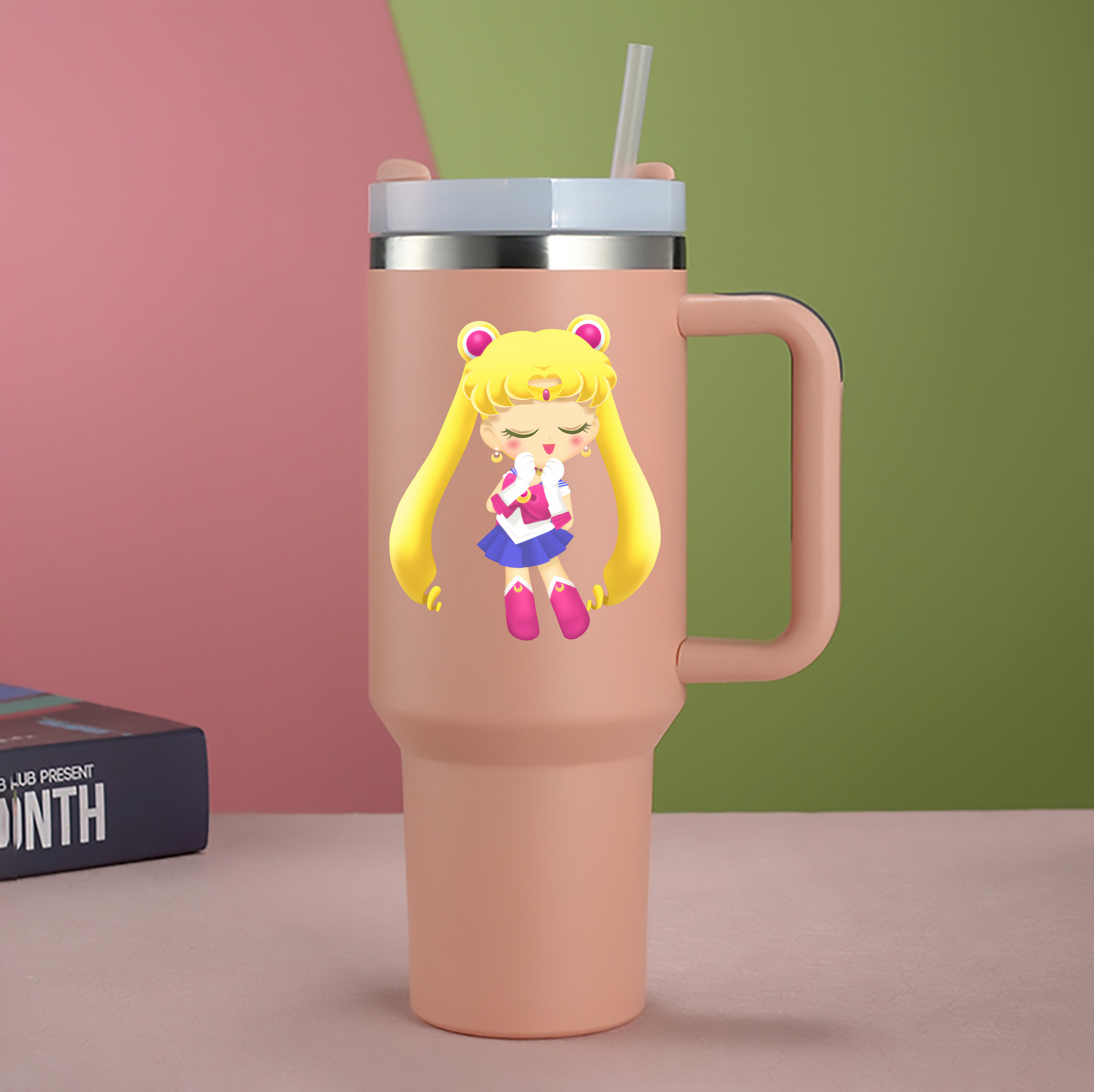 （画像用） 美少女戦士セーラームーン 月野 うさぎ つきの うさぎ Sailor Moon Tsukino Usagi 1200mL車用タンブラー - クリスタルステッカー（プラスチックストロー付き）