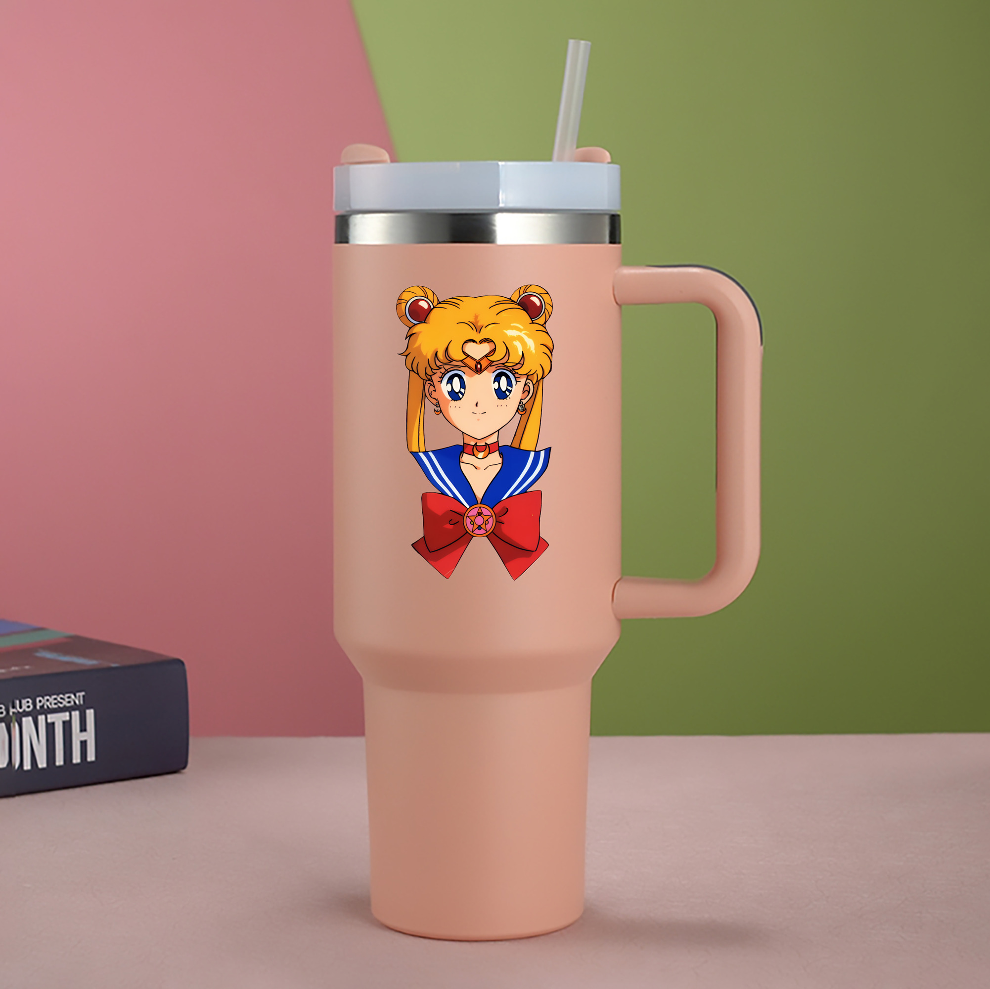 （画像用） 美少女戦士セーラームーン 月野 うさぎ つきの うさぎ Sailor Moon Tsukino Usagi 1200mL車用タンブラー - クリスタルステッカー（プラスチックストロー付き）