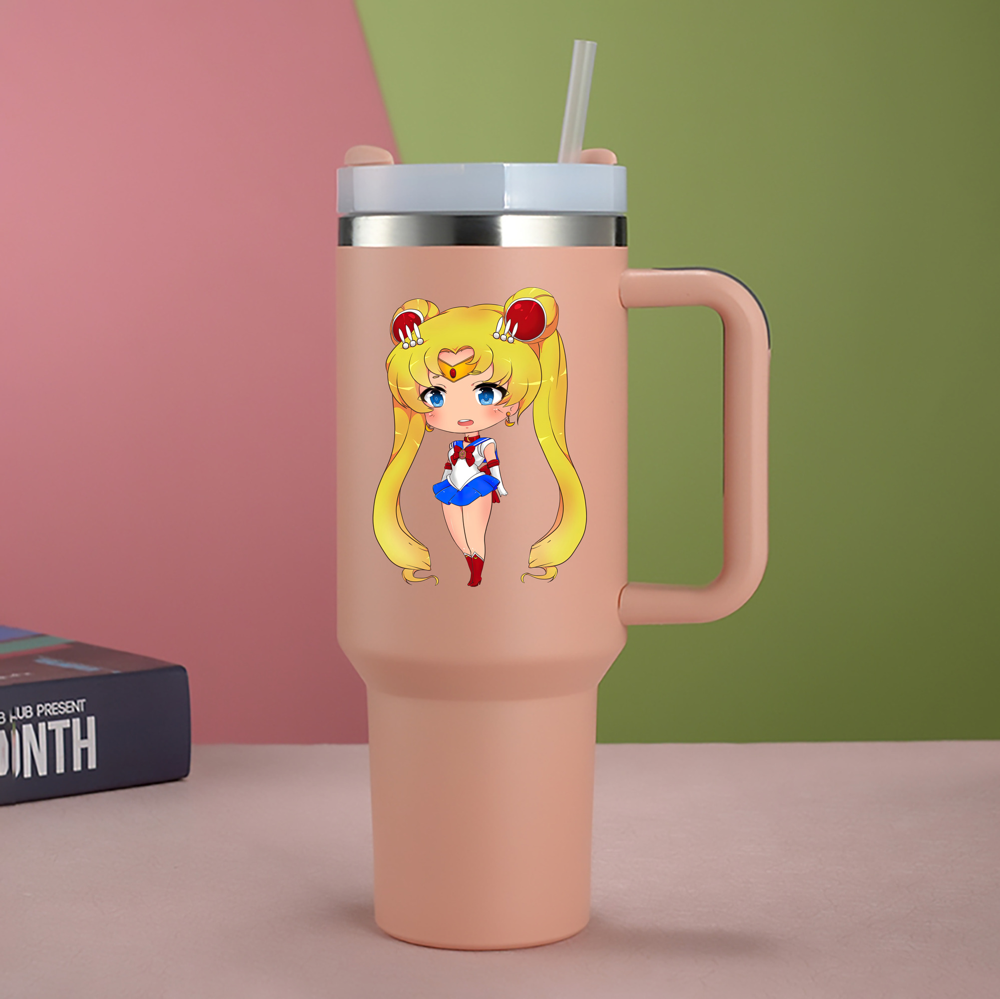 （画像用） 美少女戦士セーラームーン 月野 うさぎ つきの うさぎ Sailor Moon Tsukino Usagi 1200mL車用タンブラー - クリスタルステッカー（プラスチックストロー付き）