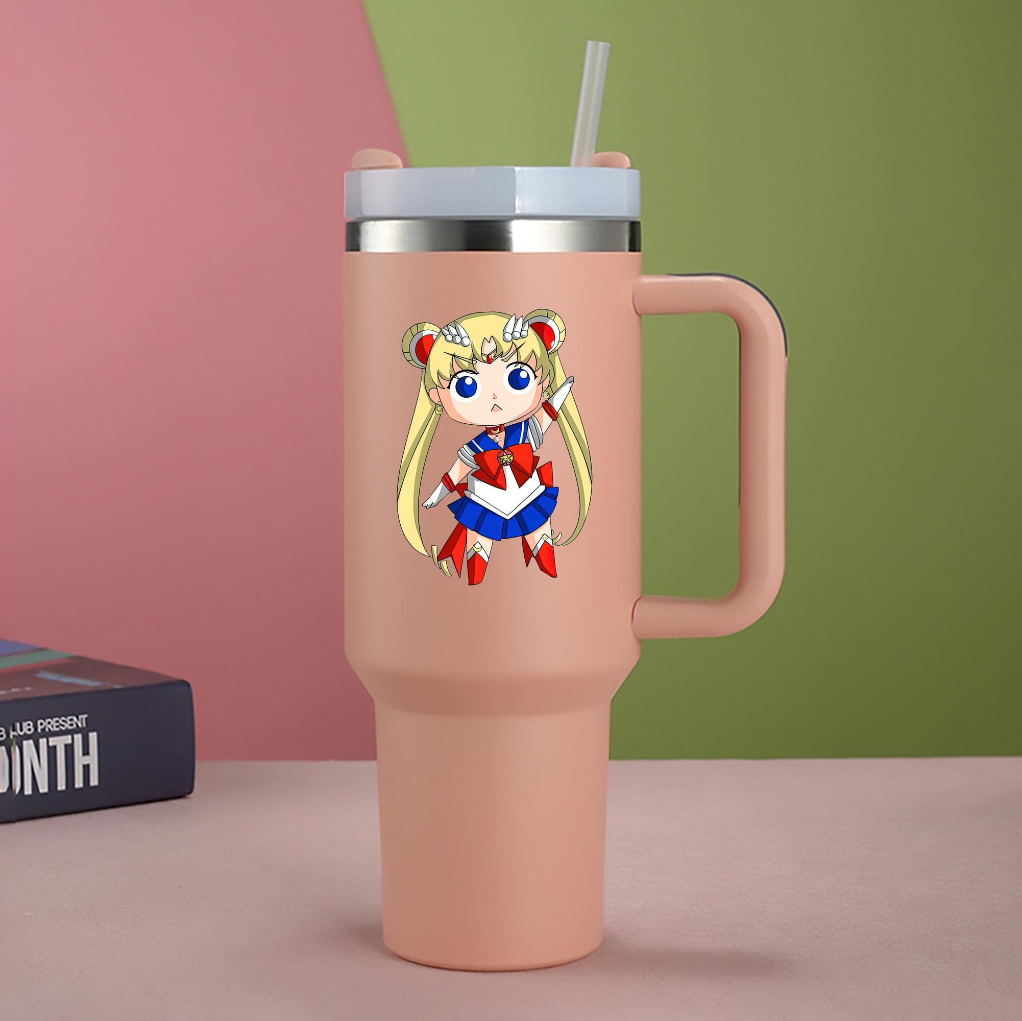 （画像用） 美少女戦士セーラームーン 月野 うさぎ つきの うさぎ Sailor Moon Tsukino Usagi 1200mL車用タンブラー - クリスタルステッカー（プラスチックストロー付き）