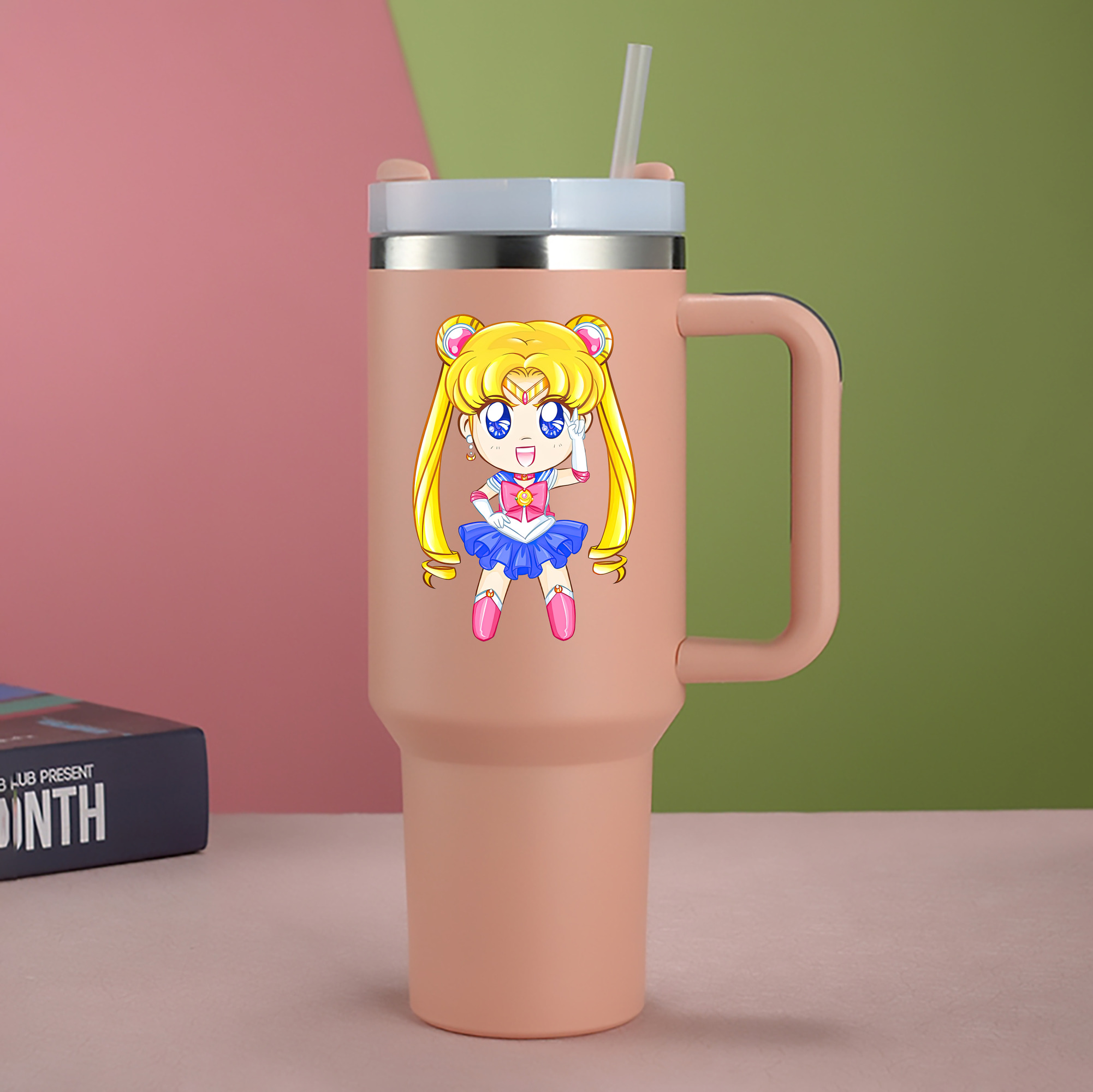 （画像用） 美少女戦士セーラームーン 月野 うさぎ つきの うさぎ Sailor Moon Tsukino Usagi 1200mL車用タンブラー - クリスタルステッカー（プラスチックストロー付き）