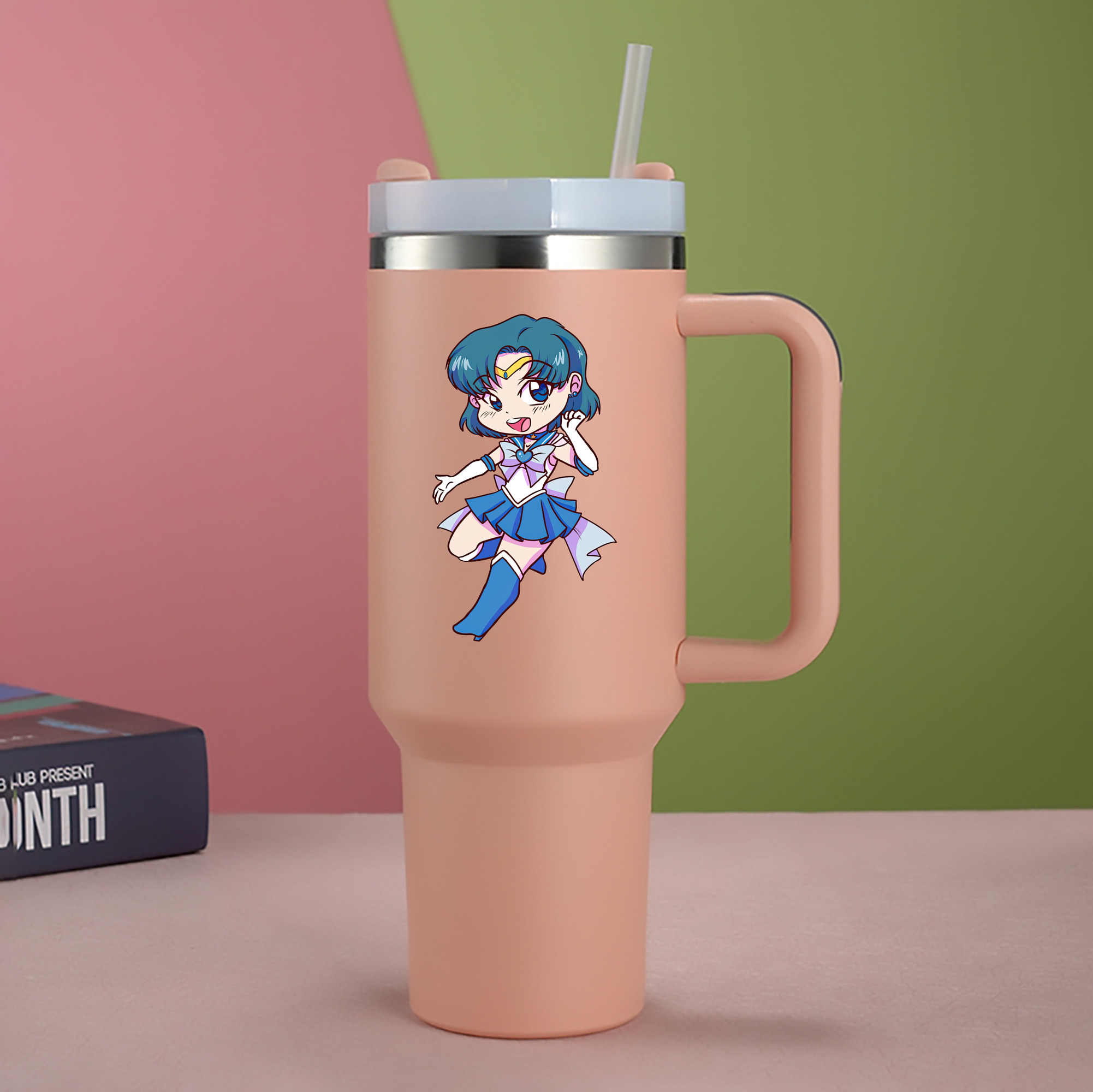 （画像用） 美少女戦士セーラームーン 水野 亜美 みずの あみ Sailor Moon Mizuno Ami 1200mL車用タンブラー - クリスタルステッカー（プラスチックストロー付き）