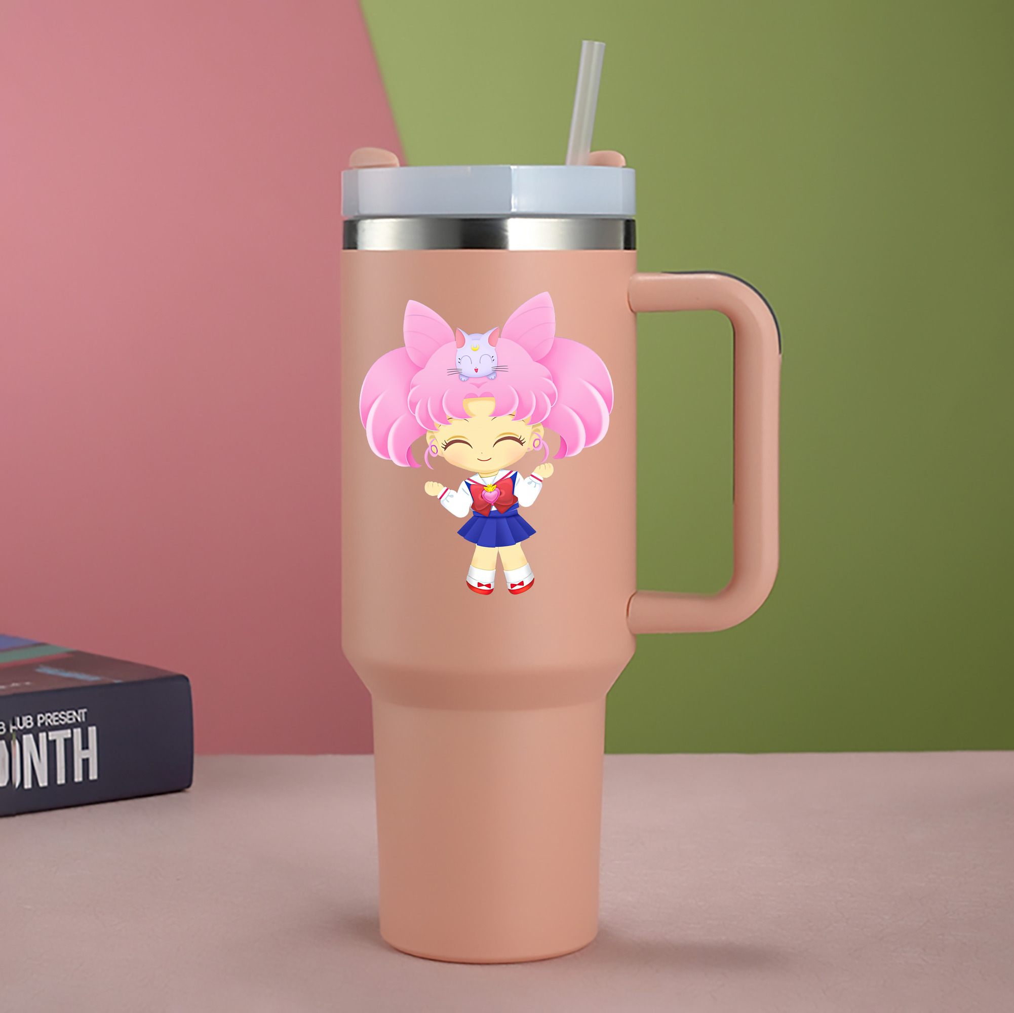 （画像用） 美少女戦士セーラームーン ちびうさ Sailor Moon Chibiusa Tsukino Usagi Small Lady Serenity 1200mL車用タンブラー - クリスタルステッカー（プラスチックストロー付き）
