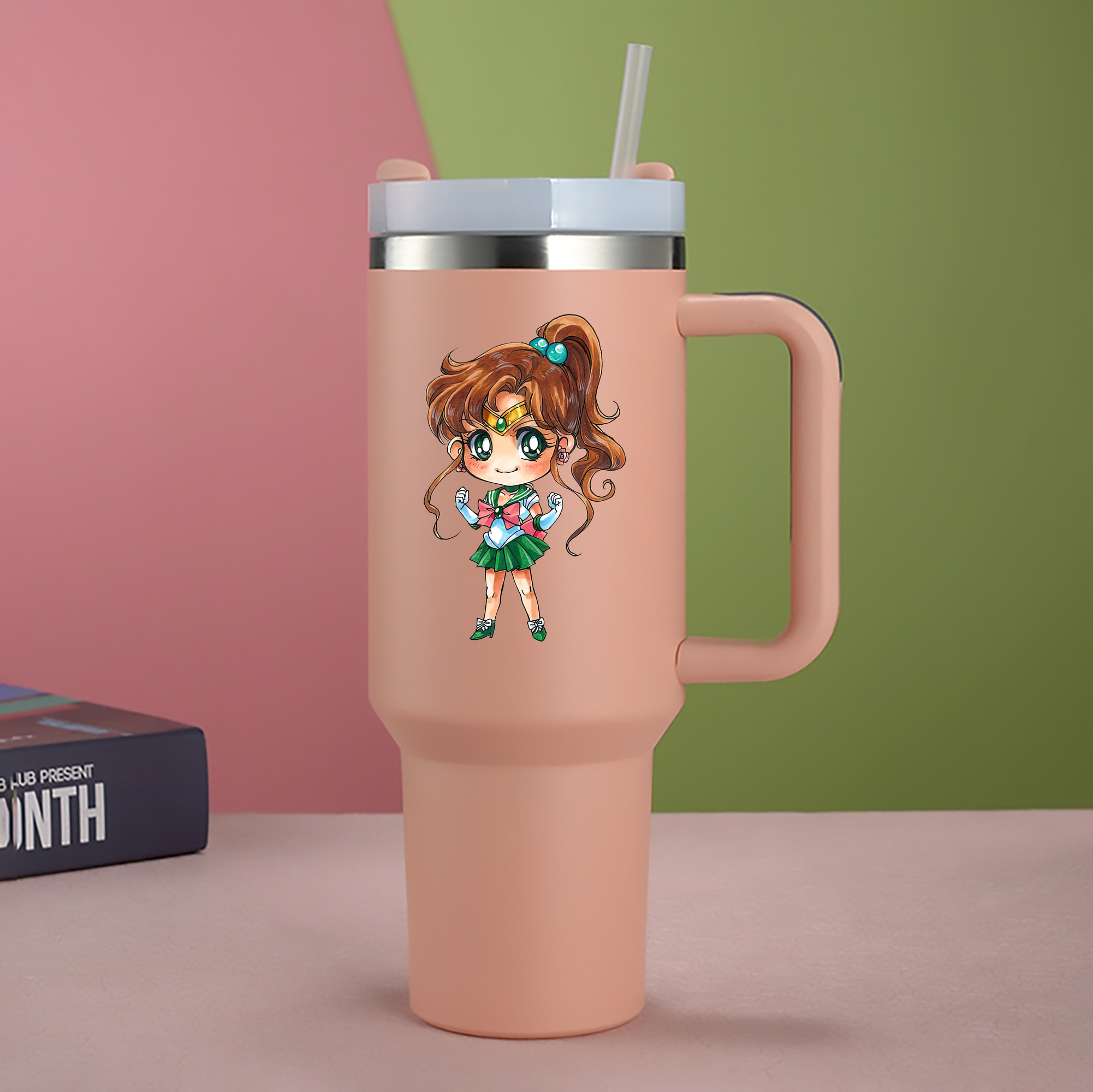 （画像用） 美少女戦士セーラームーン 木野 まこと きの まこと Sailor Moon Kino Makoto （セーラージュピター；Sailor Jupiter） 1200mL車用タンブラー - クリスタルステッカー（プラスチックストロー付き）
