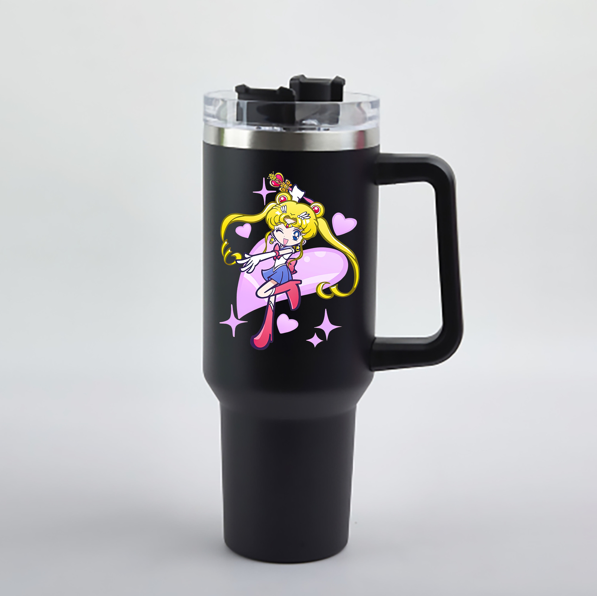 （画像用） 美少女戦士セーラームーン 月野 うさぎ つきの うさぎ Sailor Moon Tsukino Usagi 1200mL車用タンブラー - クリスタルステッカー（プラスチックストロー付き）