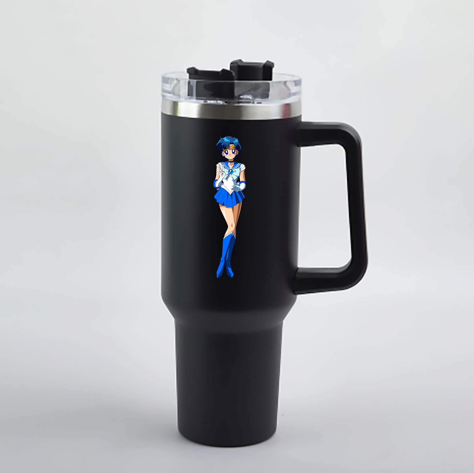 （画像用） 美少女戦士セーラームーン 水野 亜美 みずの あみ Sailor Moon Mizuno Ami 1200mL車用タンブラー - クリスタルステッカー（プラスチックストロー付き）